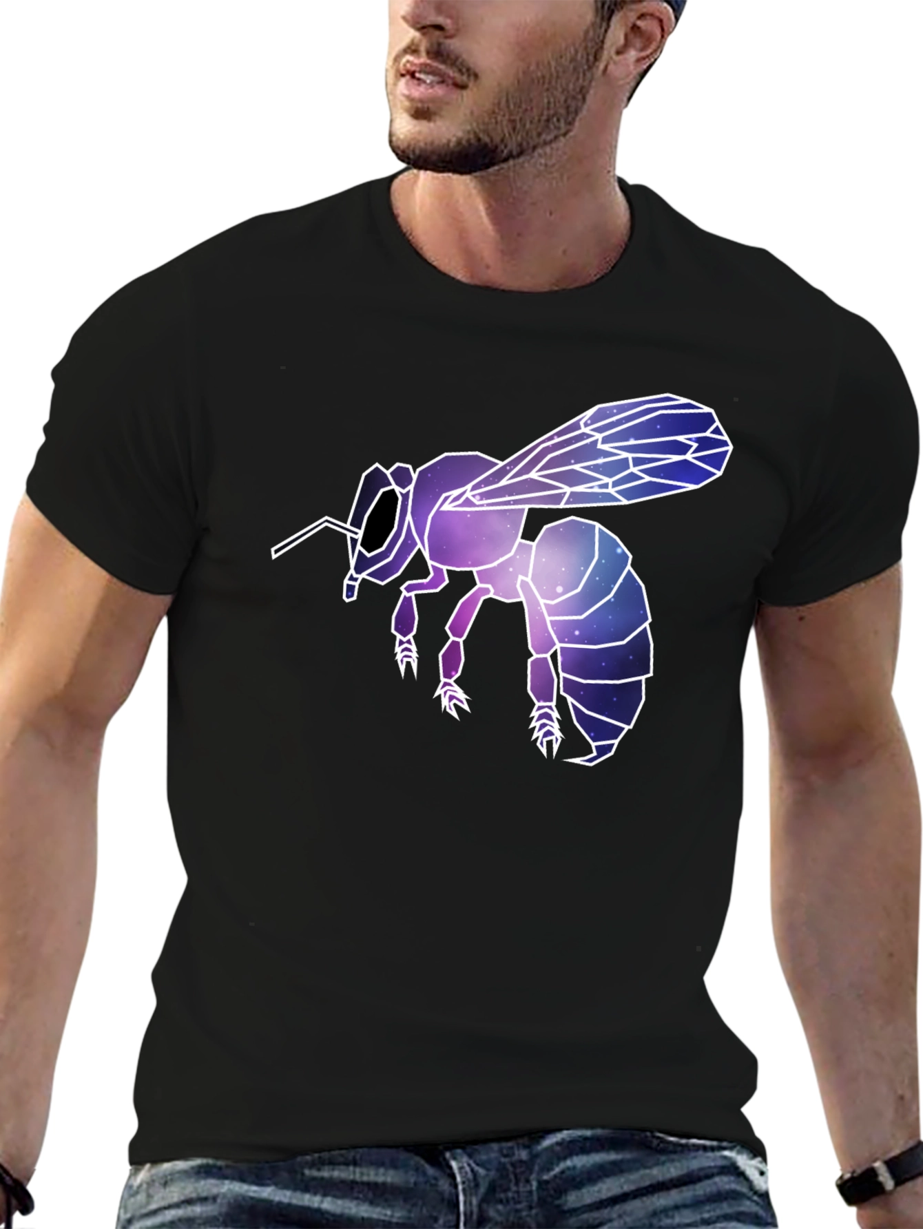 Black Geometric Galaxy Bee Graphic Tee - Black view 6