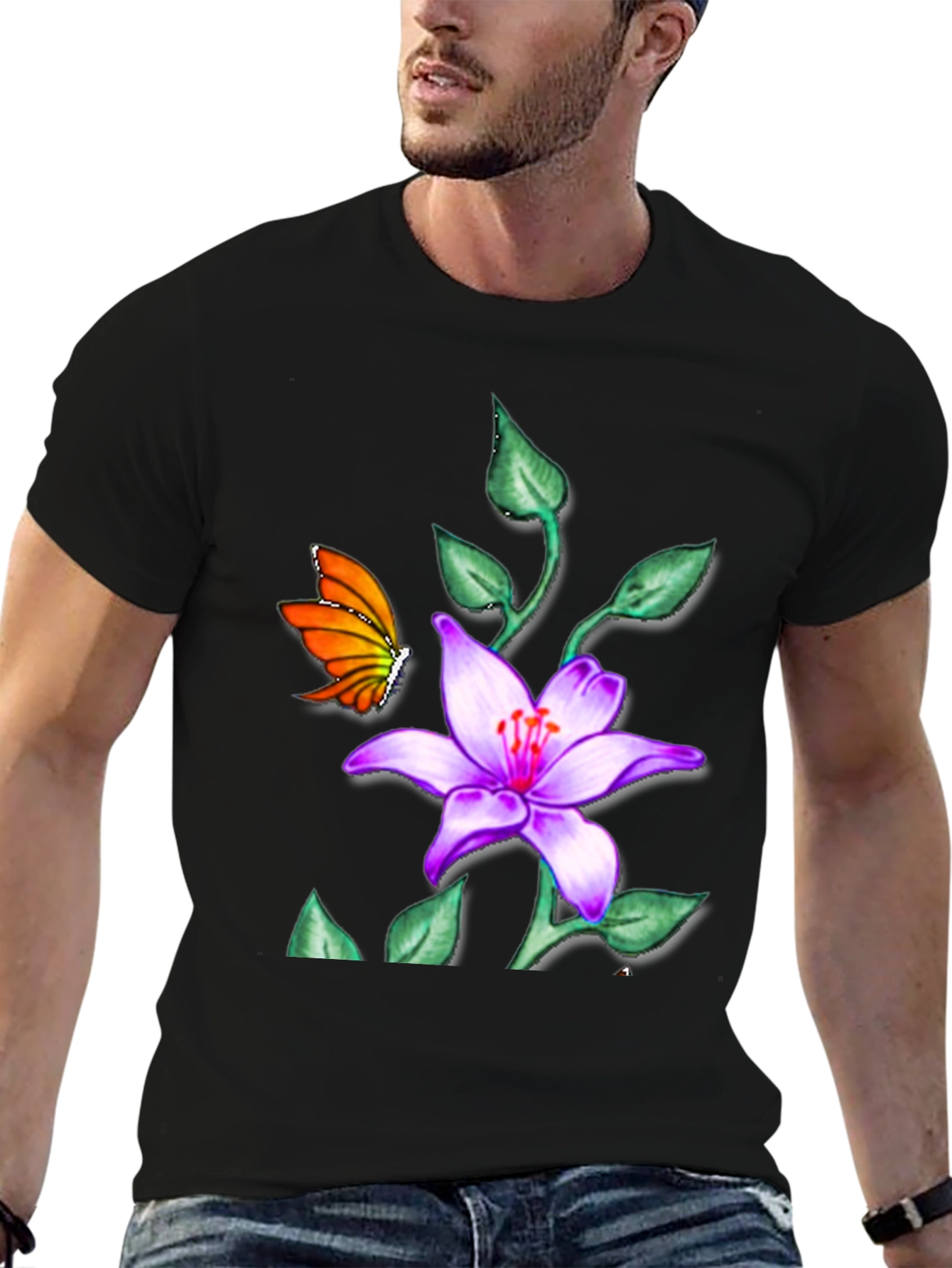 Black Butterfly & Floral T-Shirt view 6