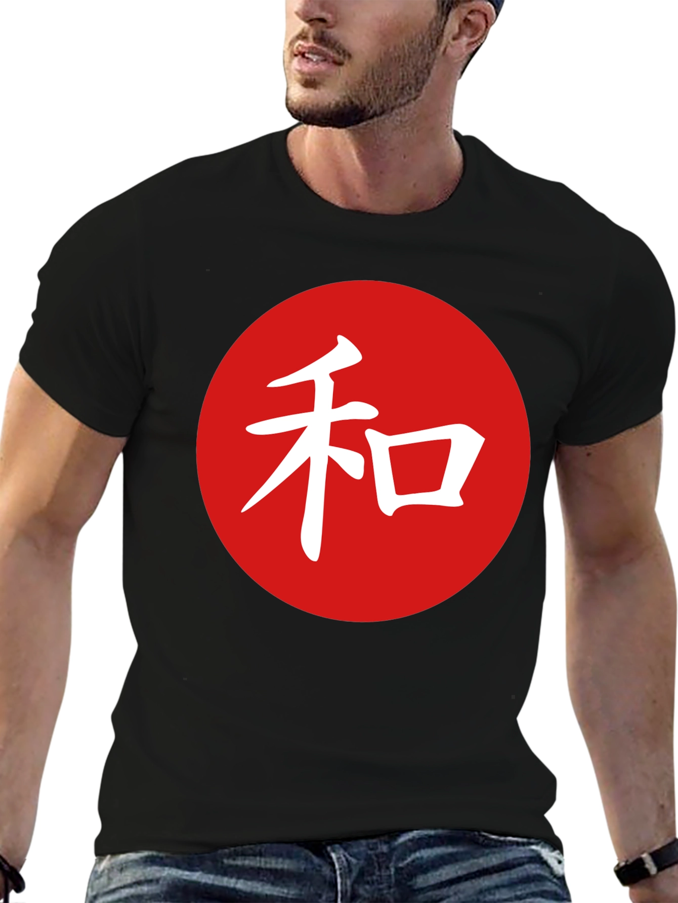 Black Japanese Symbol T-Shirt - Red Circle White Kanji view 6