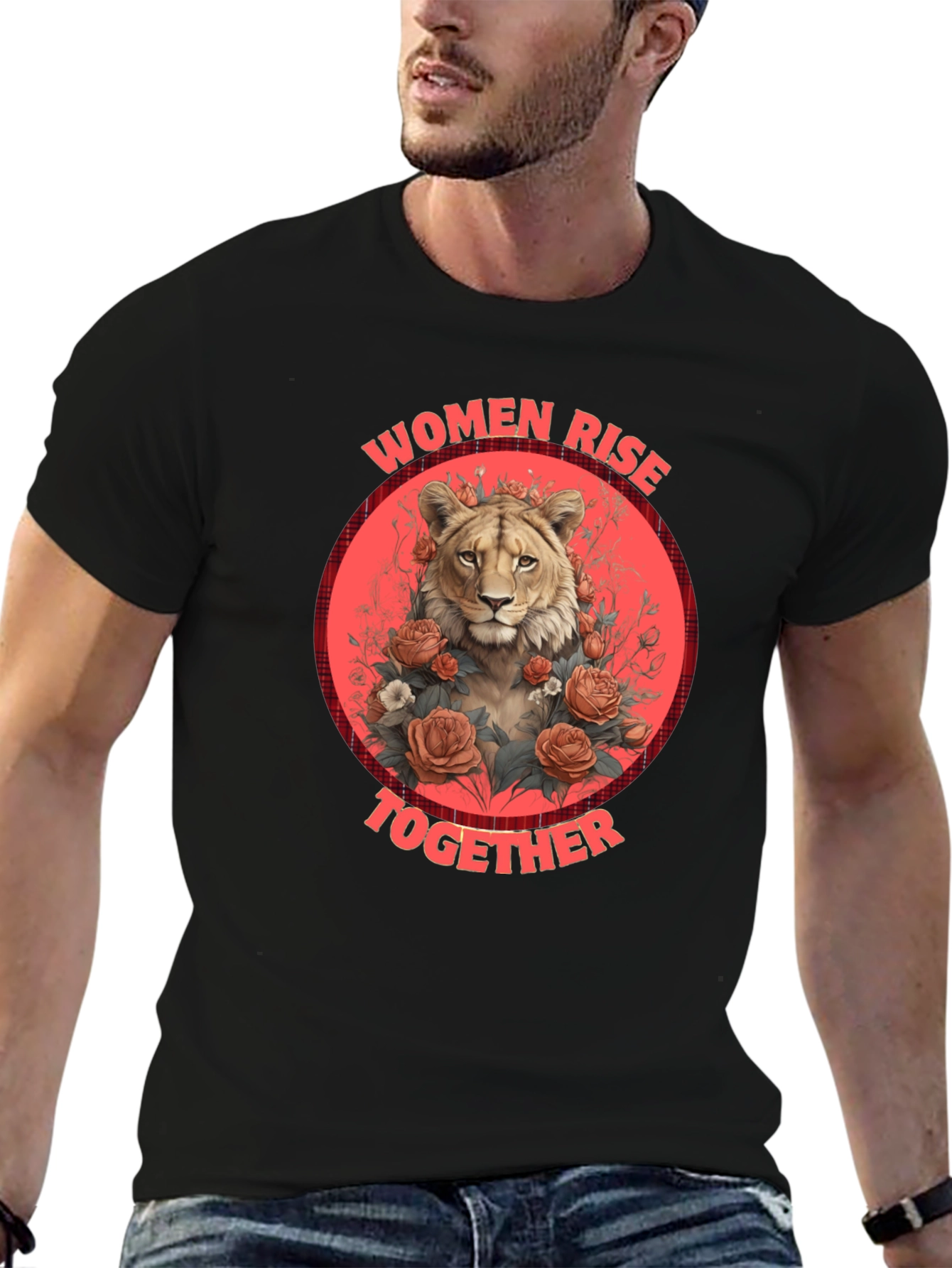 Black Women Rise Together Lion T-Shirt view 6
