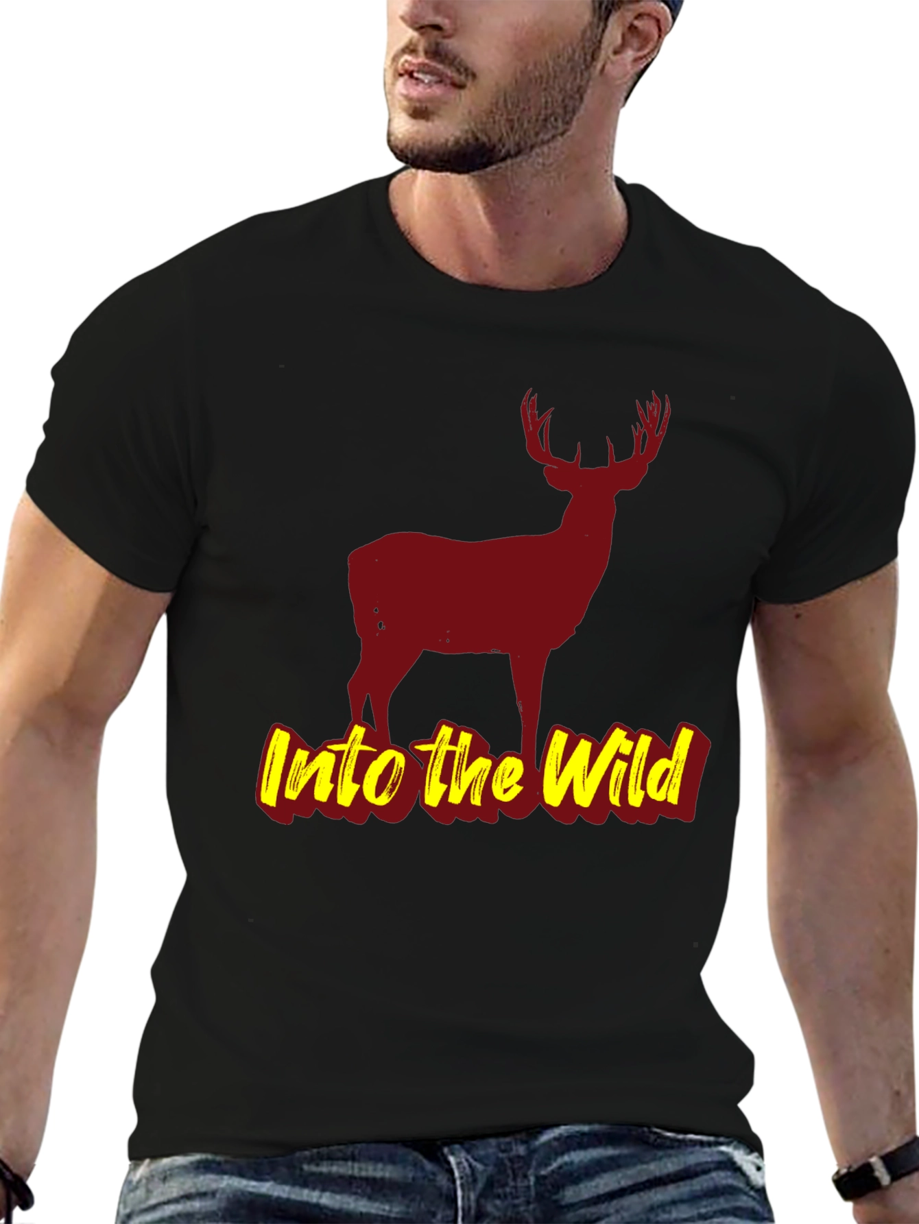 Black Into the Wild Black Deer Graphic T-Shirt view 6