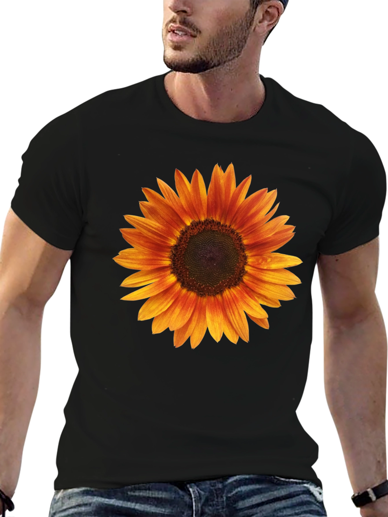 Black Sunflower Graphic Black T-Shirt for Men view 6