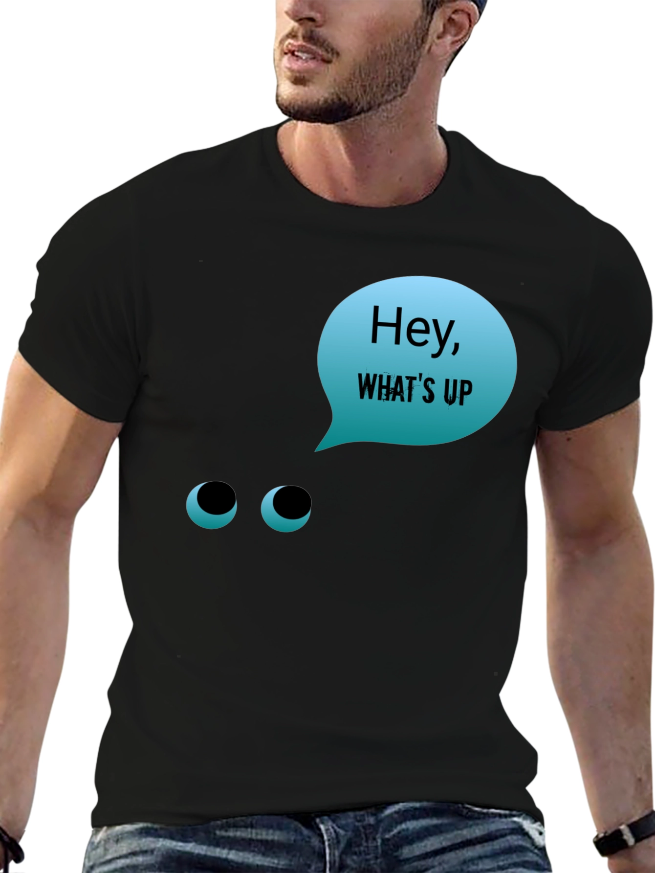 Black Hey What's Up T-Shirt - Funny Graphic Tee view 6