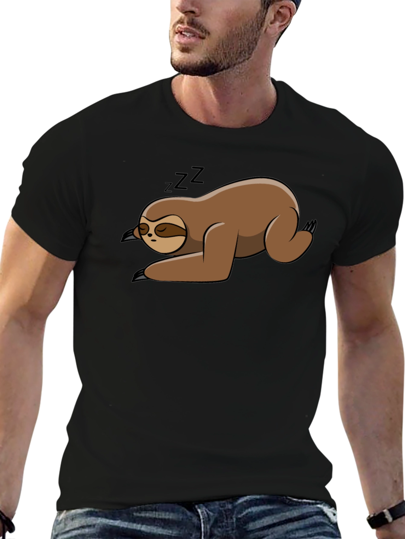 Black Sleeping Sloth Black T-Shirt view 6