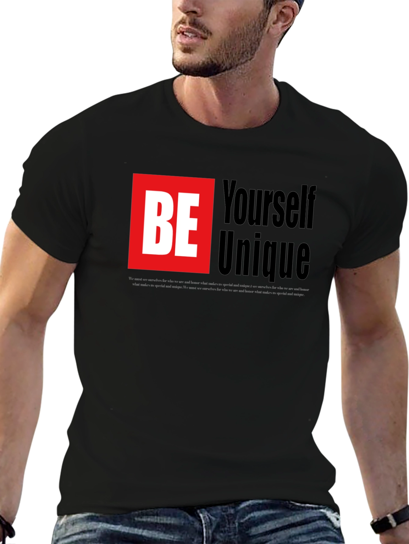 Black Be Yourself Unique Graphic Tee - Black view 6
