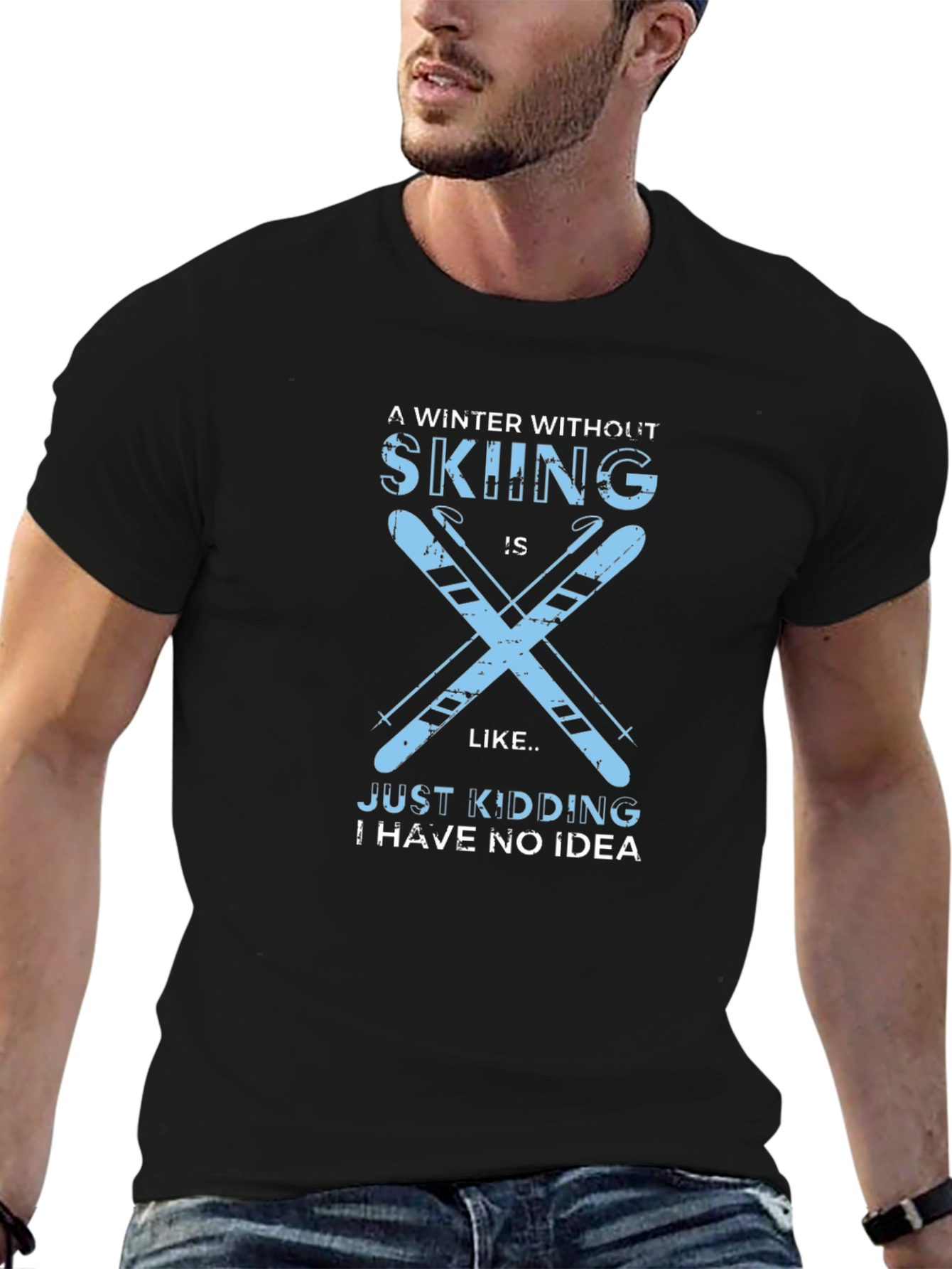Black Skiing Winter T-Shirt view 6