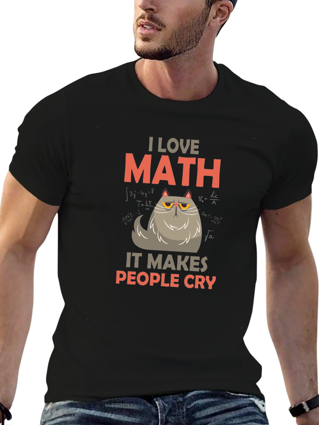 Black I Love Math Cat T-Shirt - Funny Math Lover Tee view 6