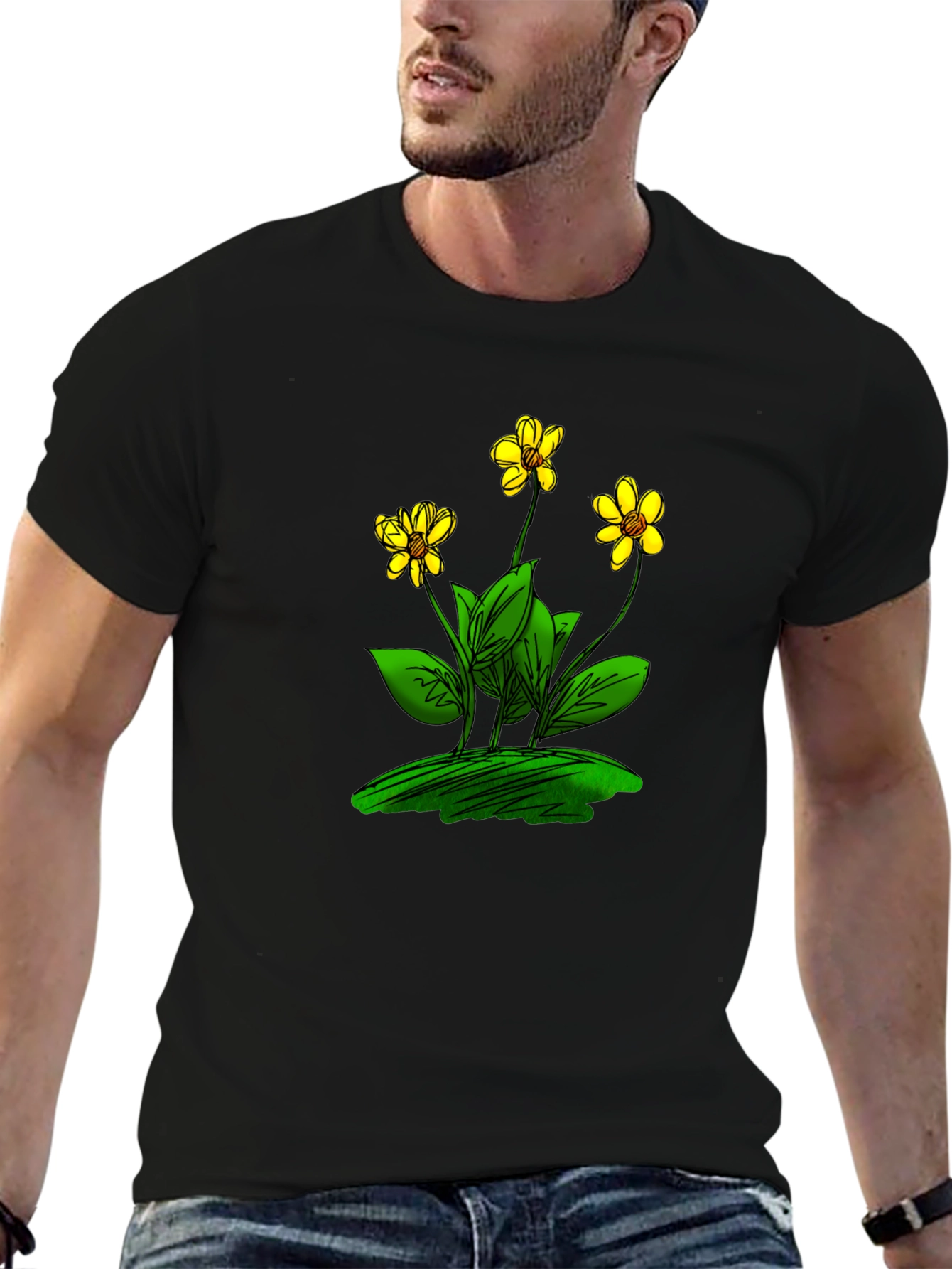 Black Black T-Shirt with Floral Design view 6