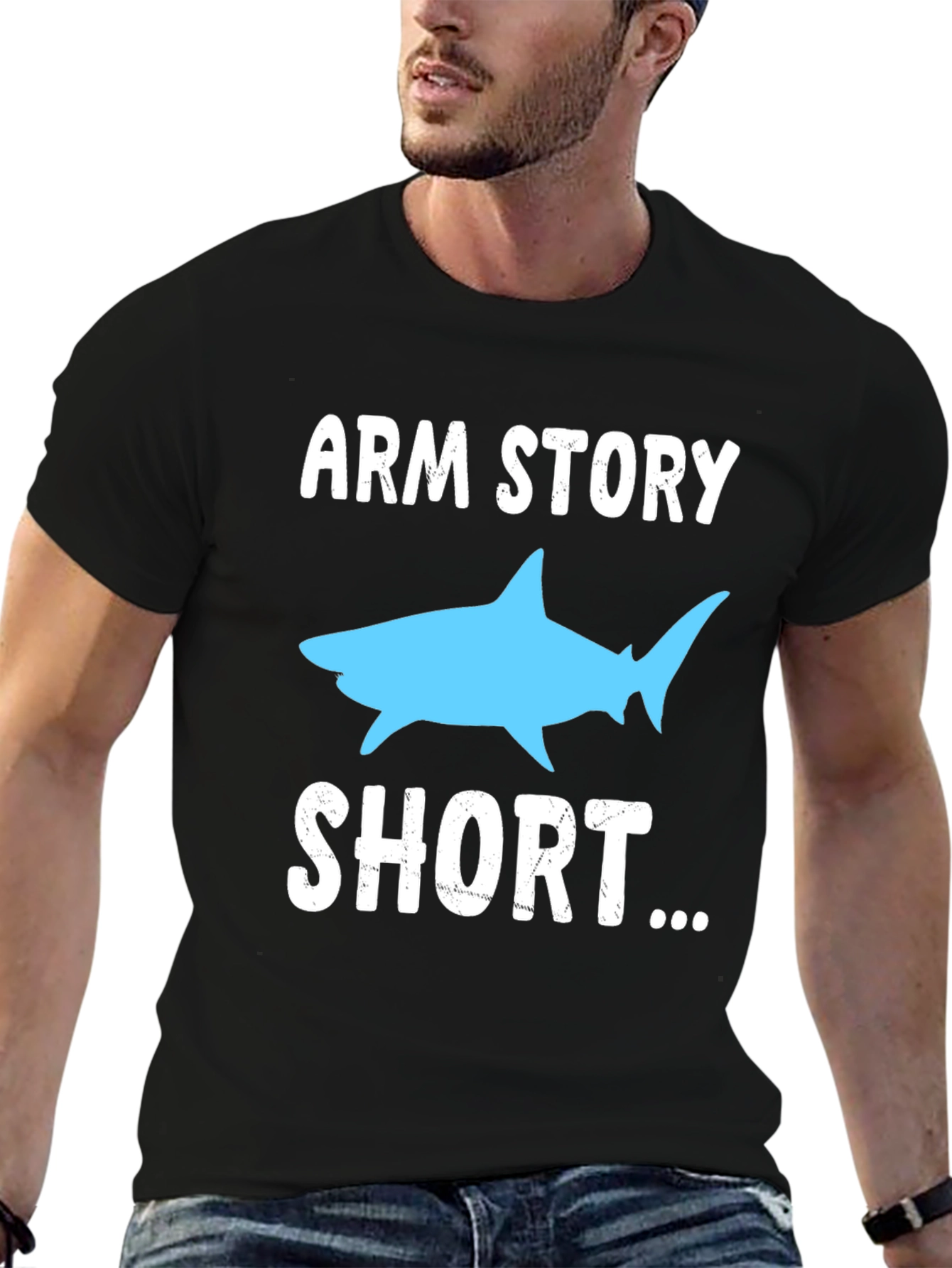 Black Arm Story Short Shark Graphic T-Shirt view 6