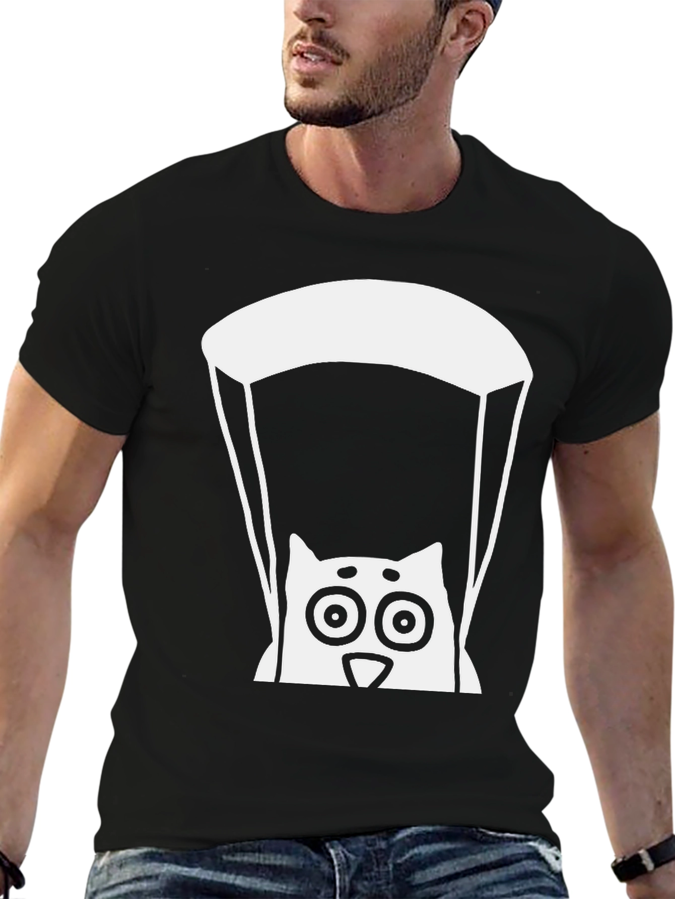 Black Cat Parachute Graphic Tee - Black Cotton T-Shirt view 6