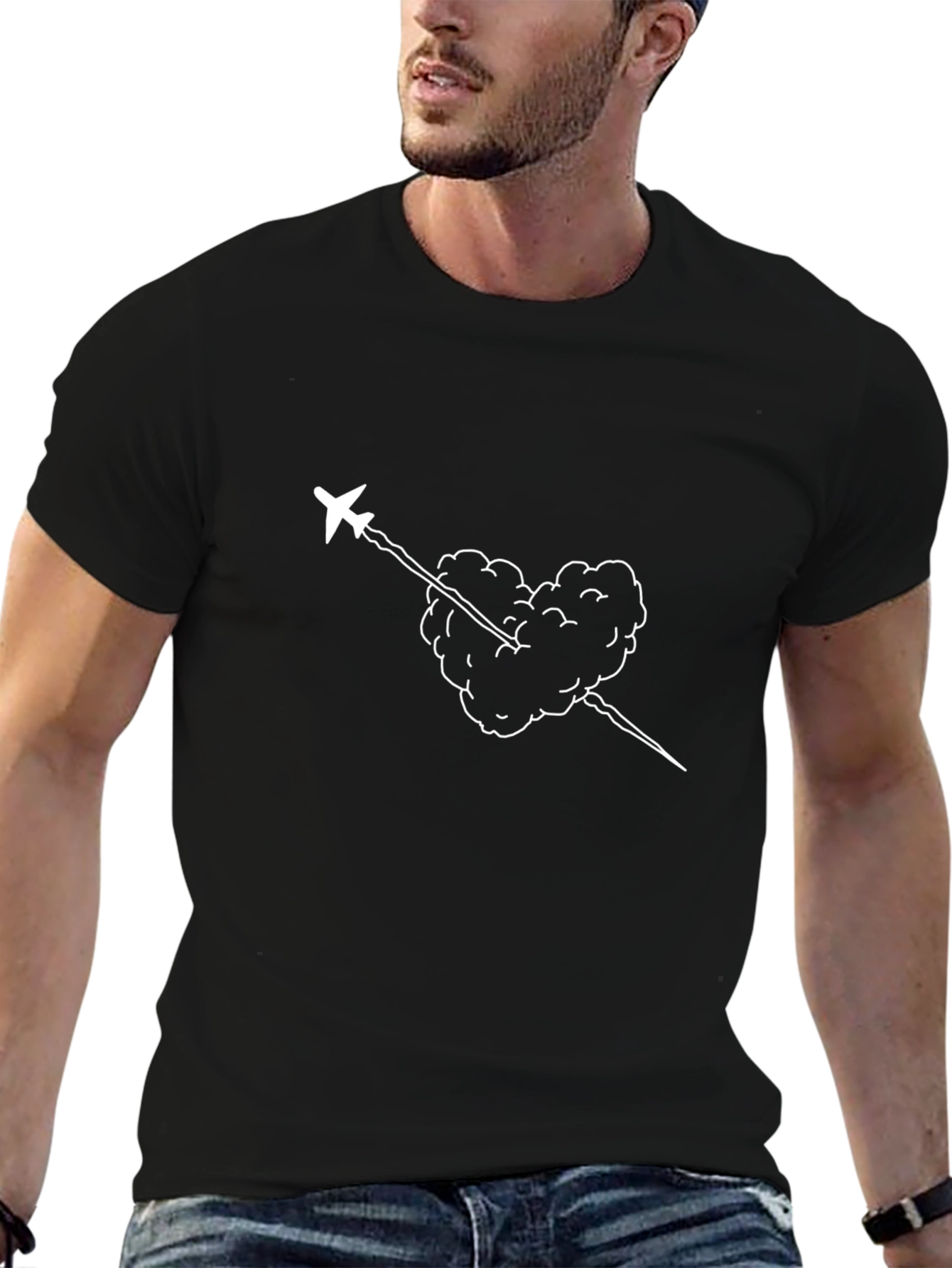 Black Airplane Heart Cloud Graphic Tee - Black T-Shirt view 6