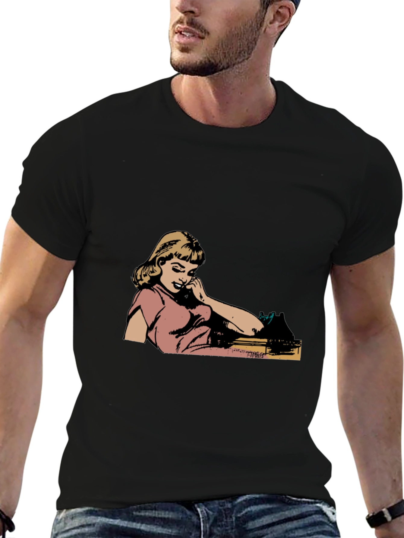 Black Retro Comic Girl Graphic Black T-Shirt view 6