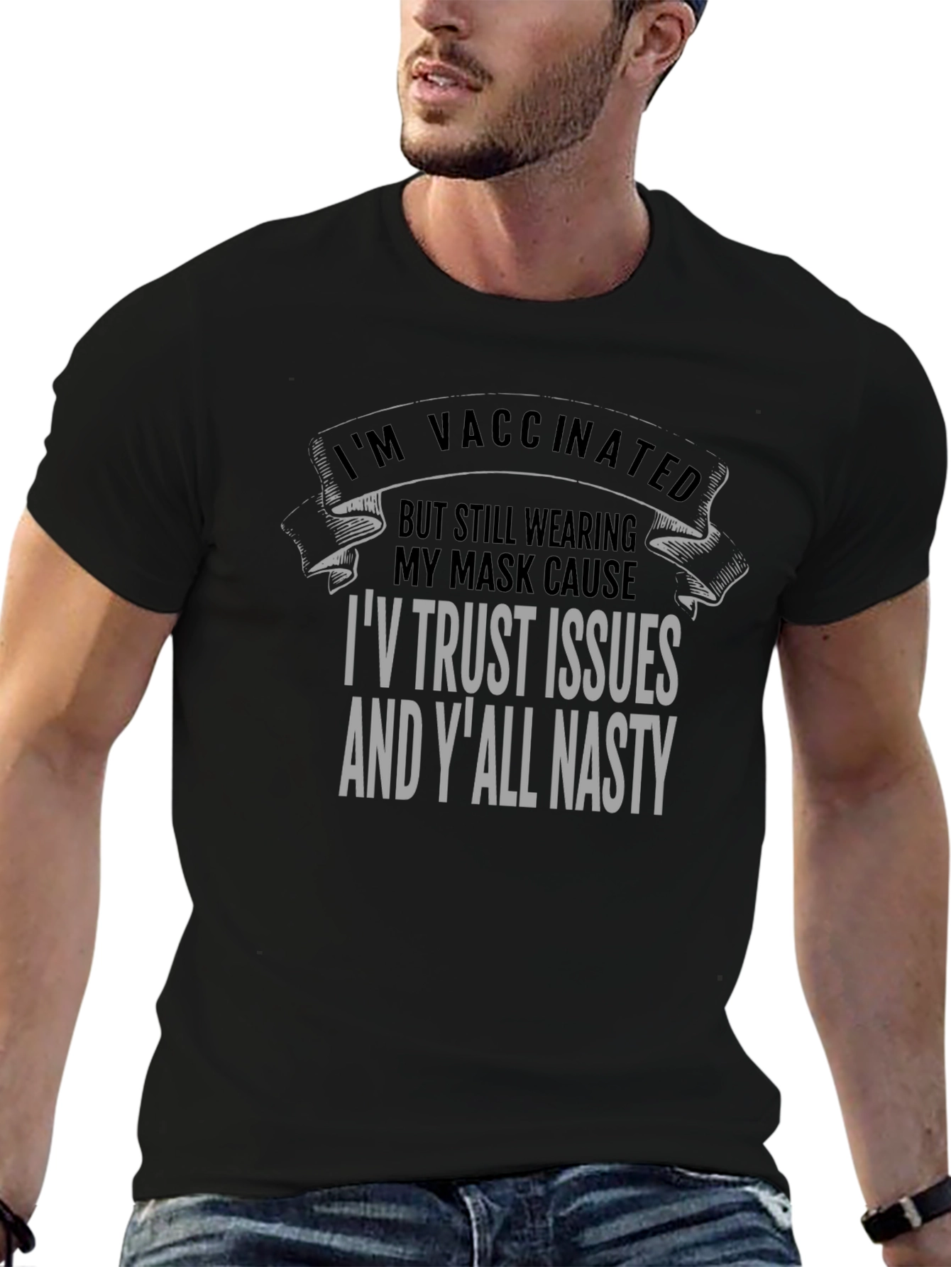 Black Vaccinated Trust Issues Graphic Tee view 6
