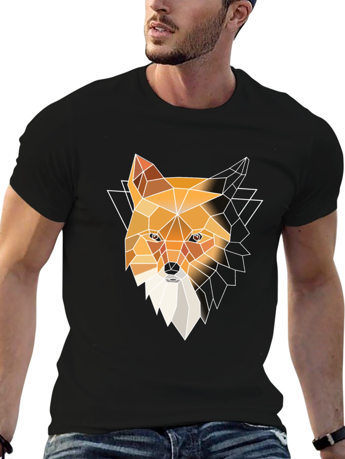 Black Geometric Fox Graphic T-Shirt - Modern Men's Tee view 6