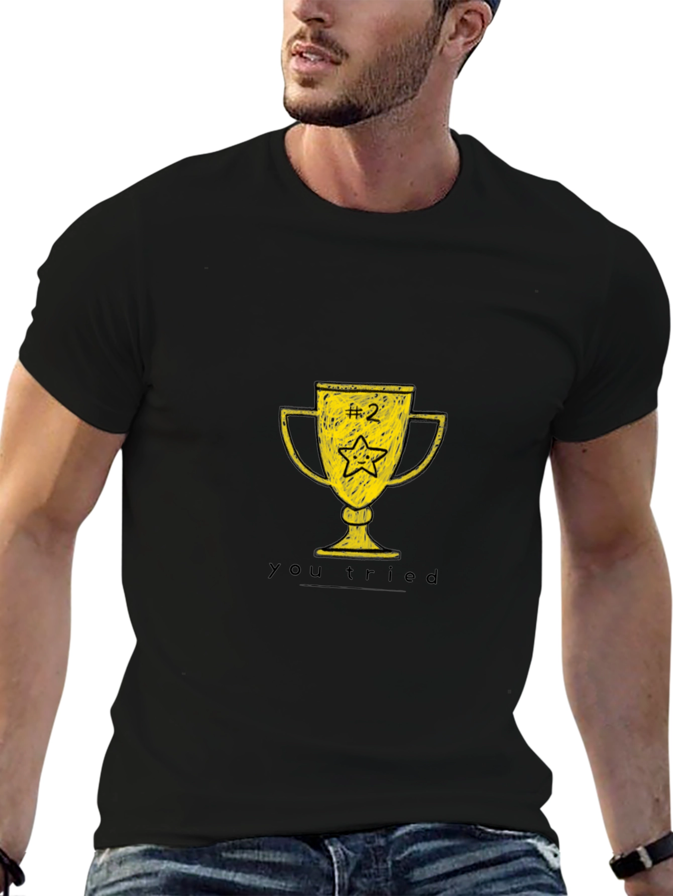 Black You Tried Trophy T-Shirt - Funny Graphic Tee view 6