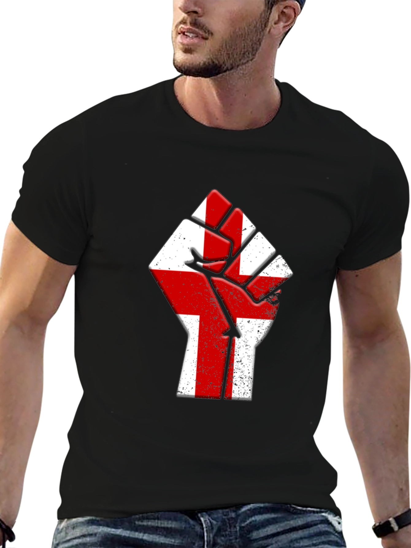 Black England Flag Fist T-Shirt - Show Your Pride! view 6