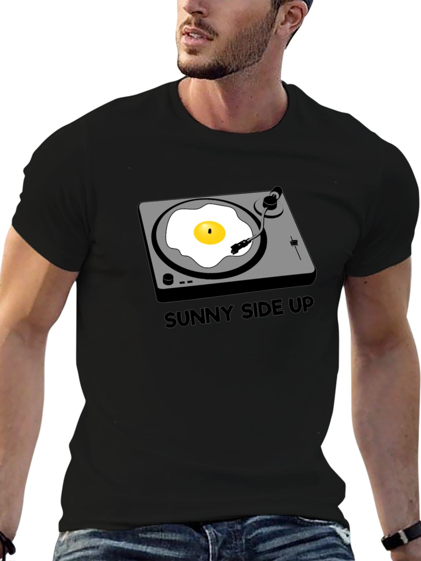 Black Sunny Side Up Turntable T-Shirt view 6