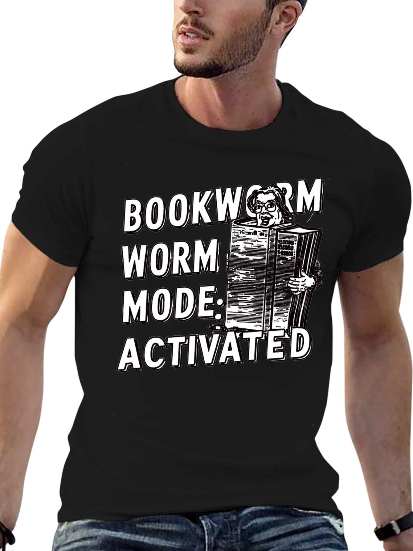 Black Bookworm Mode Activated Graphic T-Shirt view 6