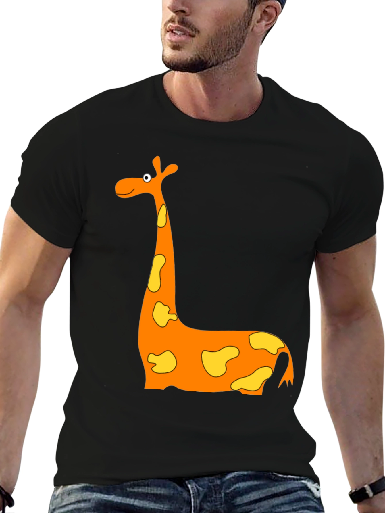 Black Cartoon Giraffe Graphic T-Shirt - Black view 6