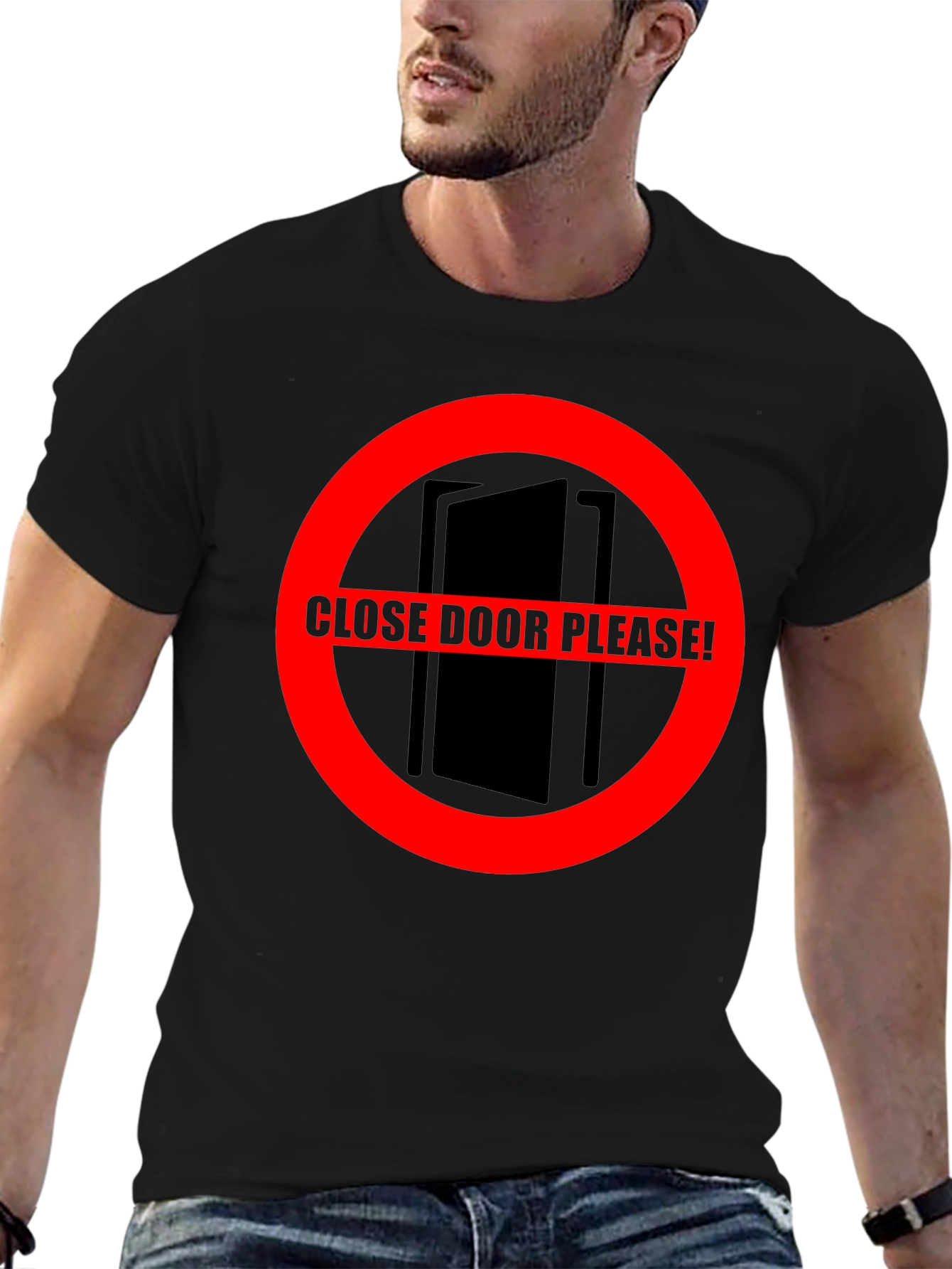 Black Close Door Please! Graphic T-Shirt view 6