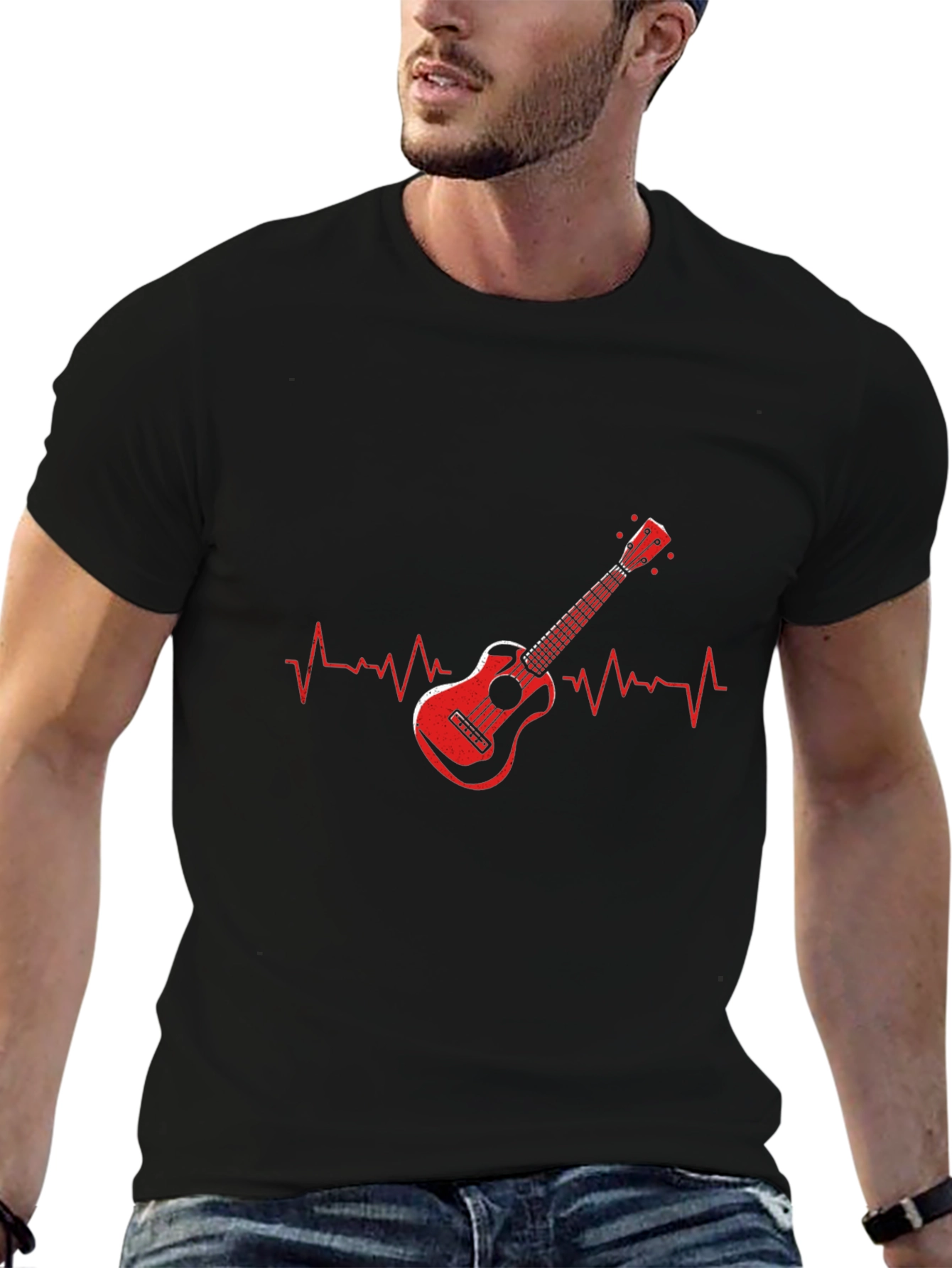 Black Ukulele Heartbeat Graphic Tee - Music Lover Shirt view 6