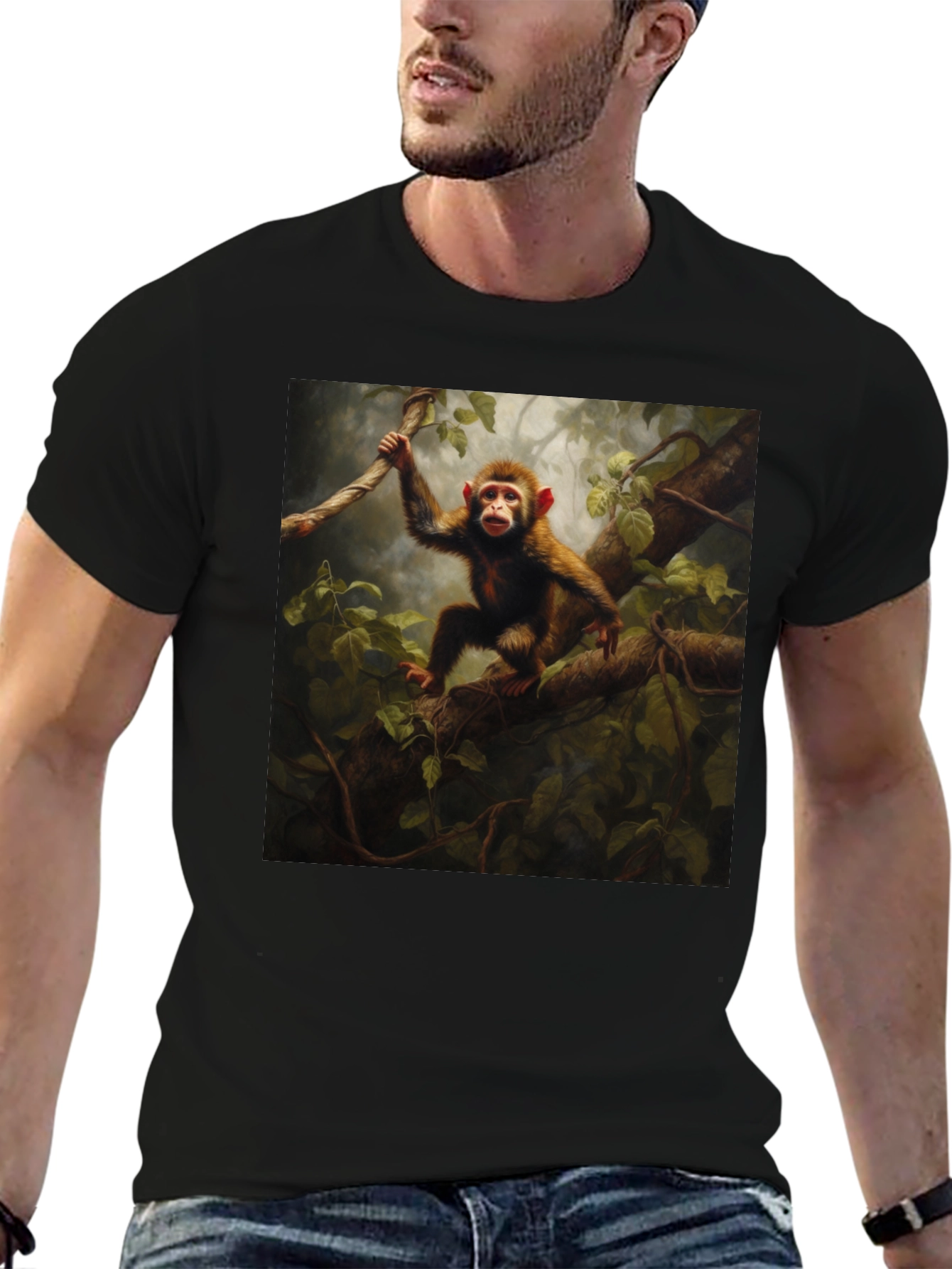 Black Monkey in Jungle T-Shirt - Black view 6