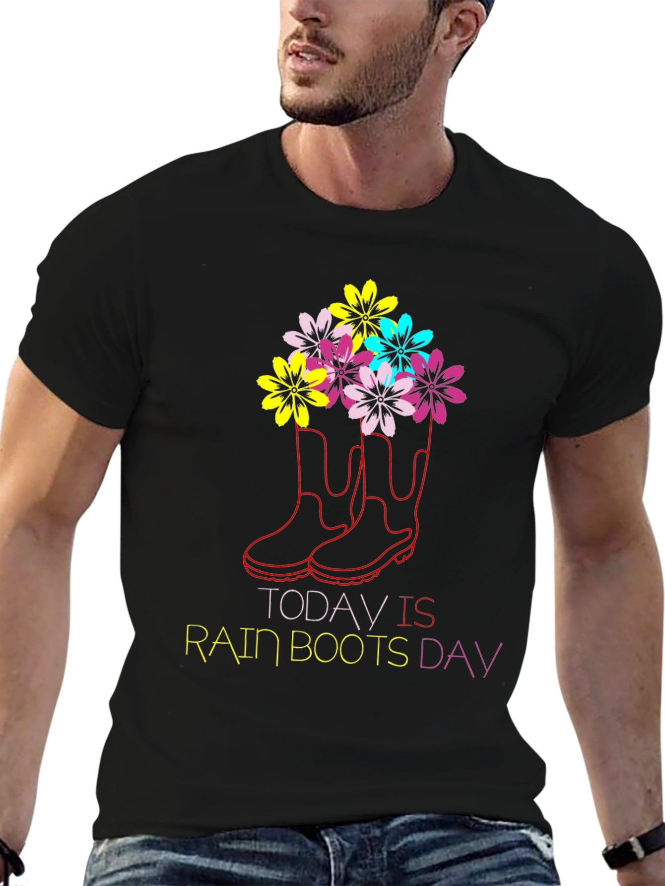 Black Rain Boots Day Graphic T-Shirt view 6