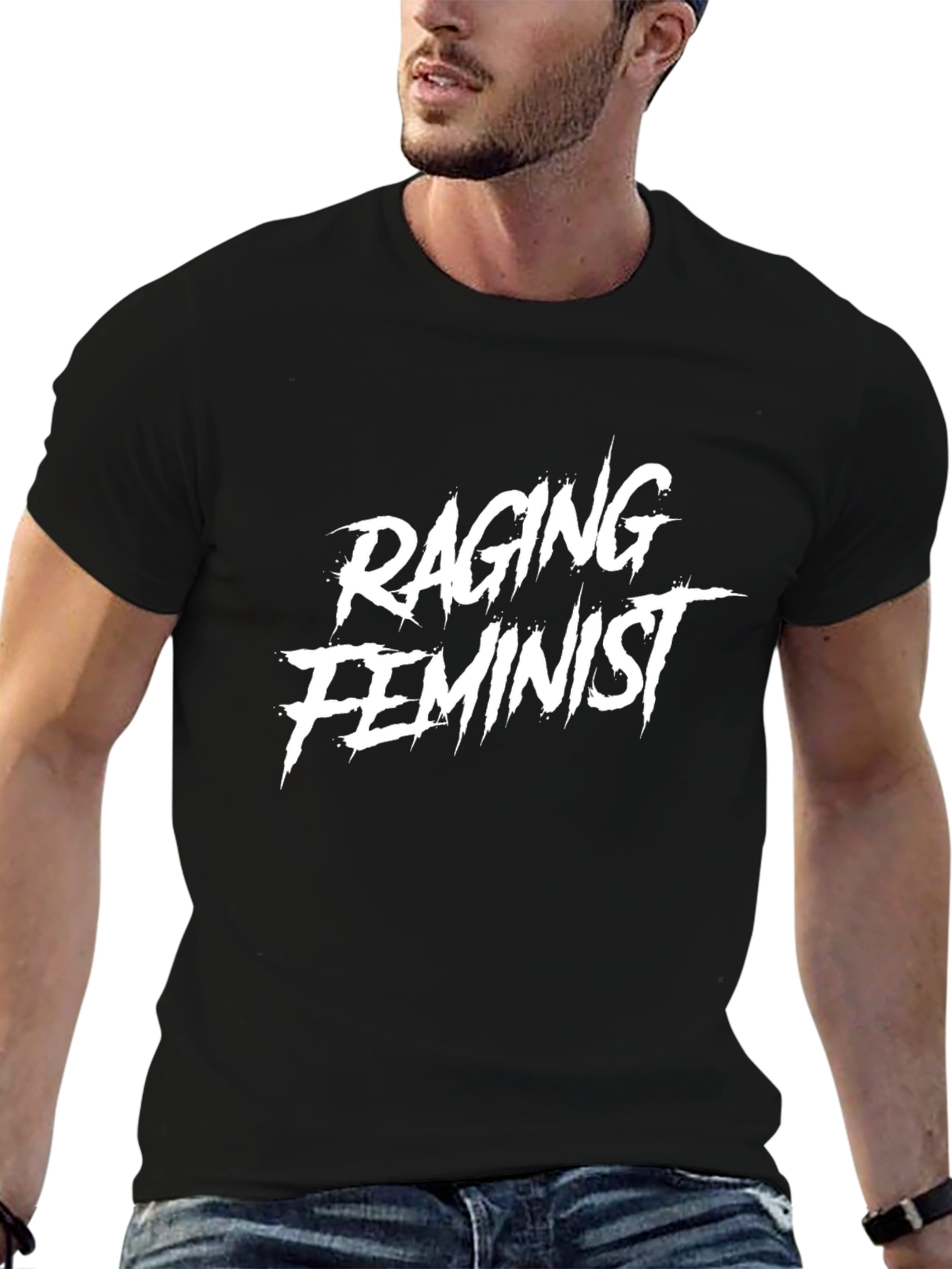Black Raging Feminist Graphic Tee - Bold Statement Shirt view 6