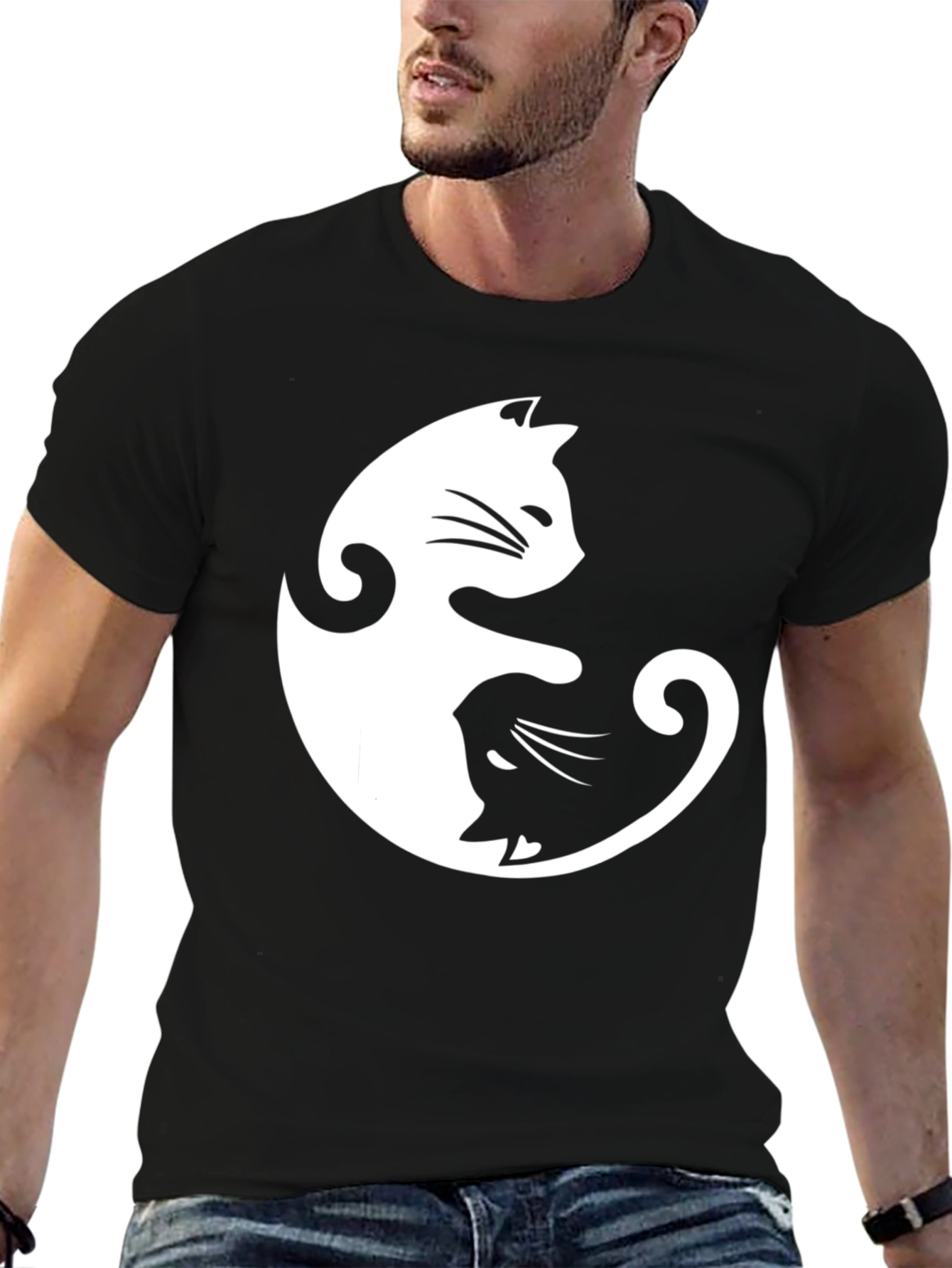 Black Yin Yang Cats Black Graphic Tee view 6