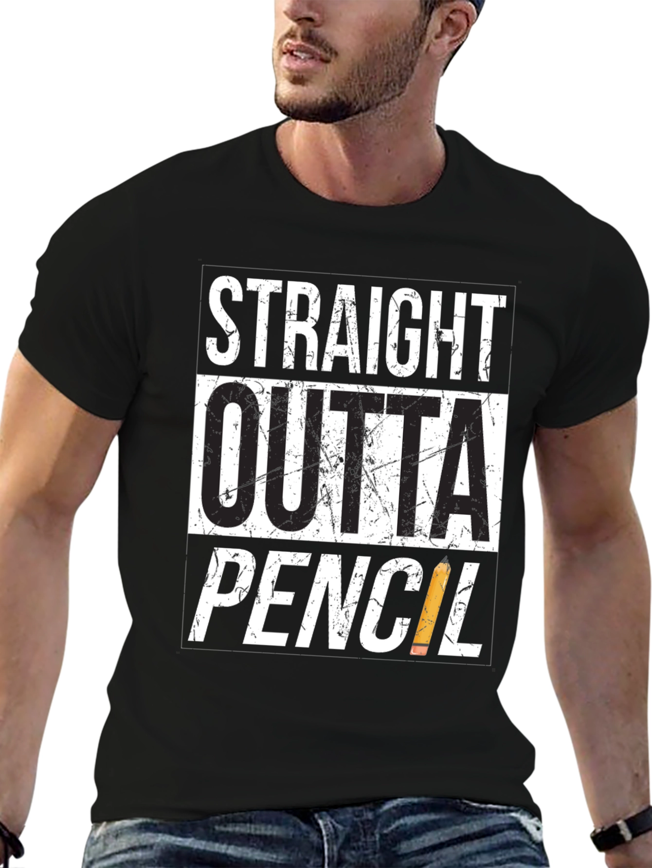 Black Straight Outta Pencil T-Shirt - Black Graphic Tee view 6