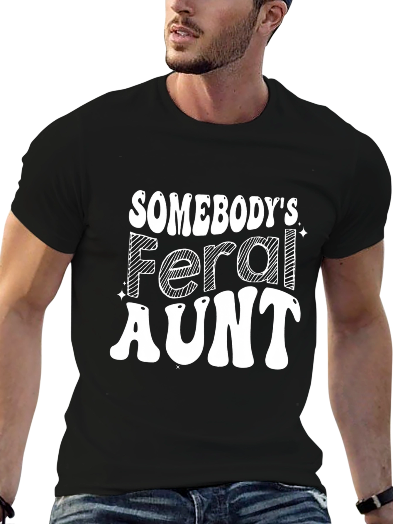 Black Somebody's Feral Aunt T-Shirt - Novelty Graphic Tee view 6