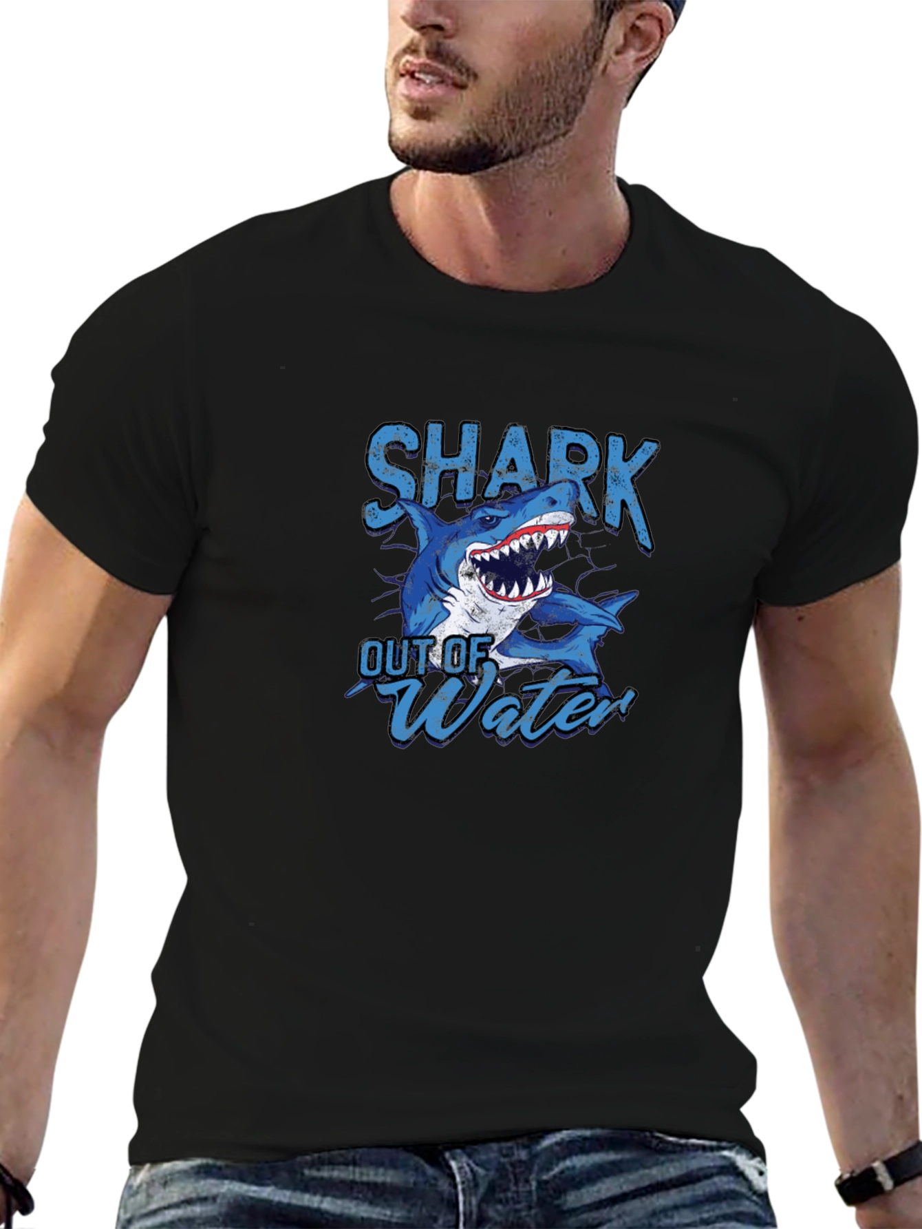 Black Shark Out of Water Graphic T-Shirt view 6