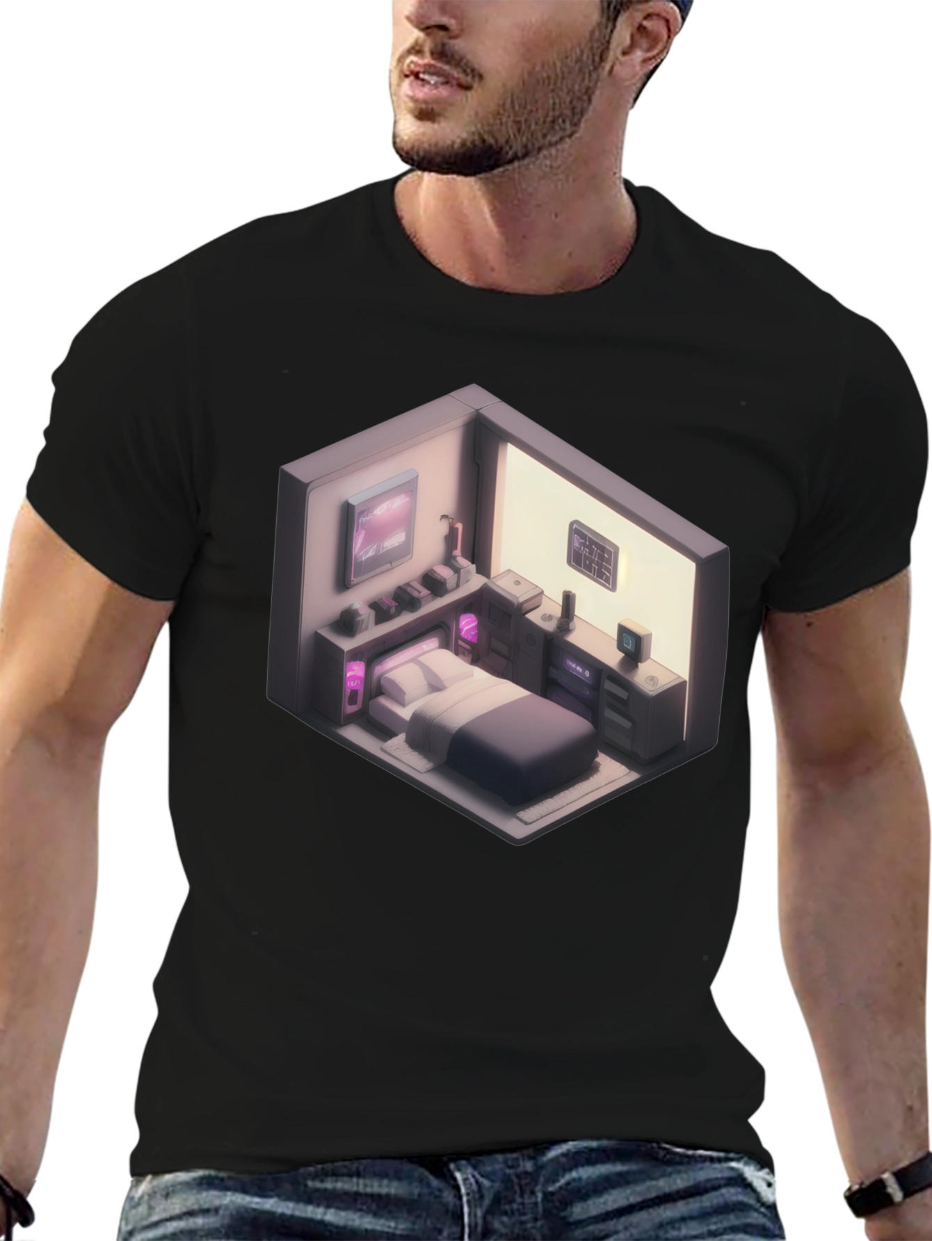 Black Isometric Room Graphic T-Shirt view 6