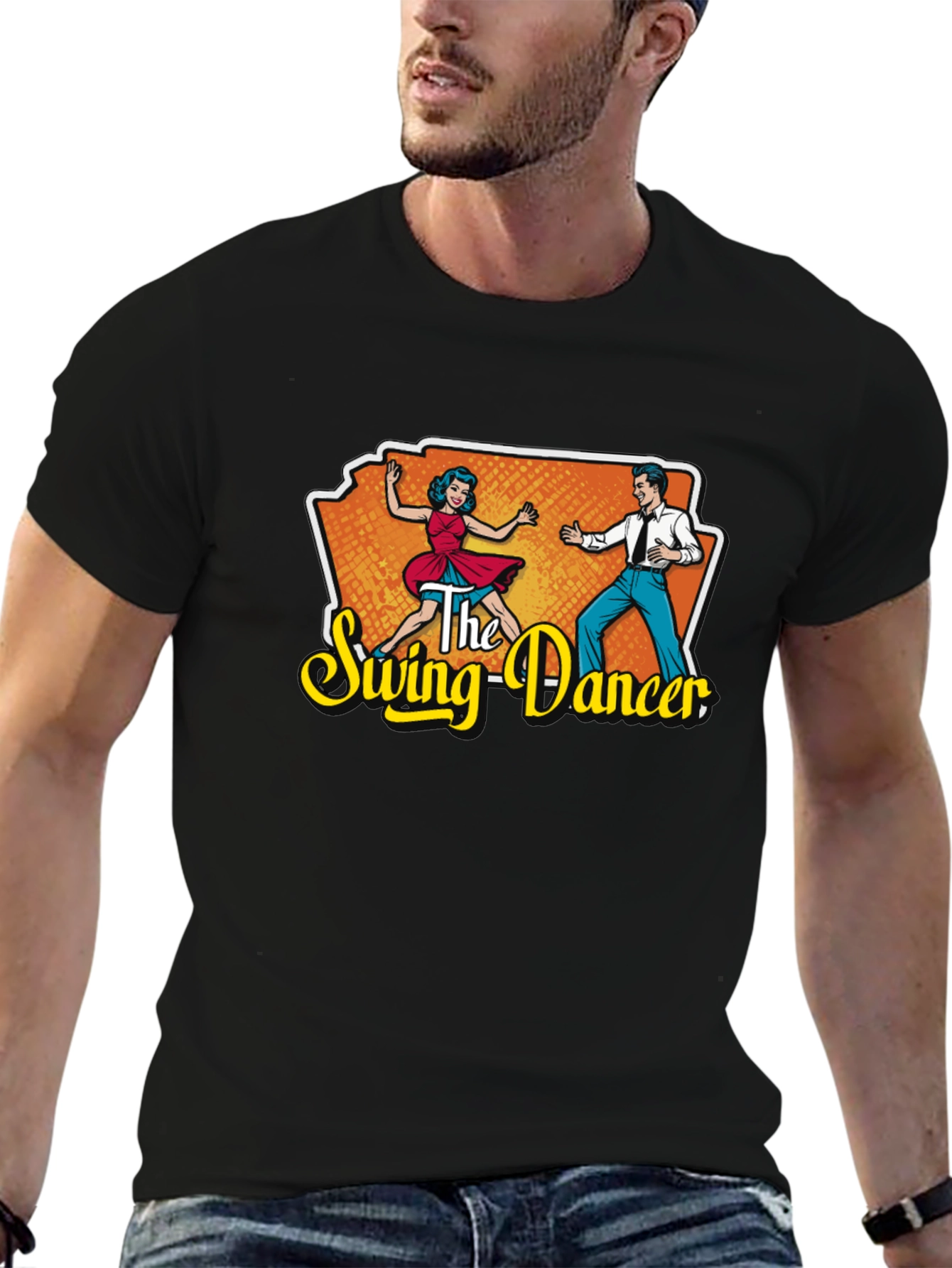 Black Retro Swing Dancer Graphic Tee - Vintage Style T-Shirt view 6