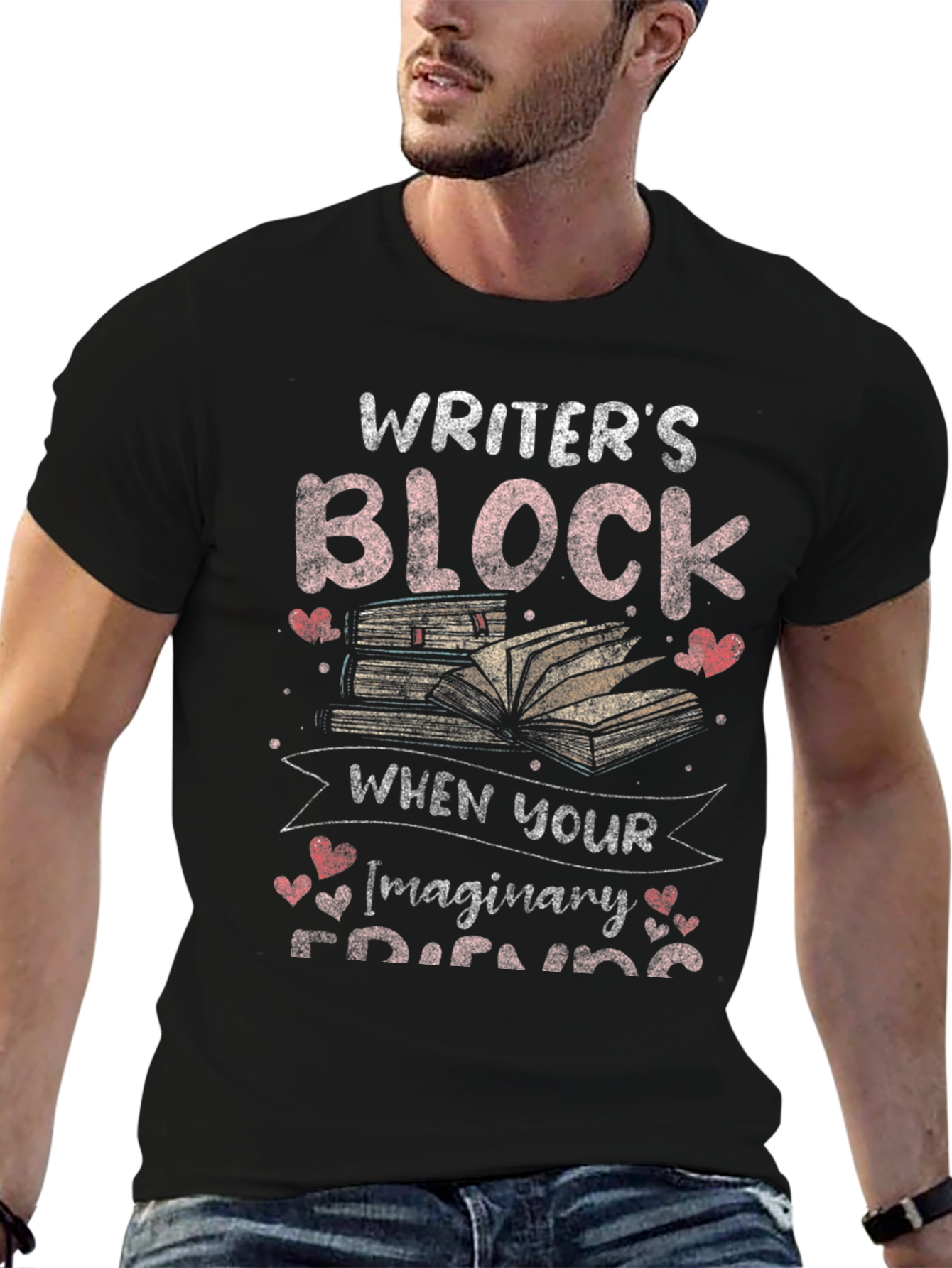 Black Writer's Block Imaginary Friends Black Graphic Tee view 6