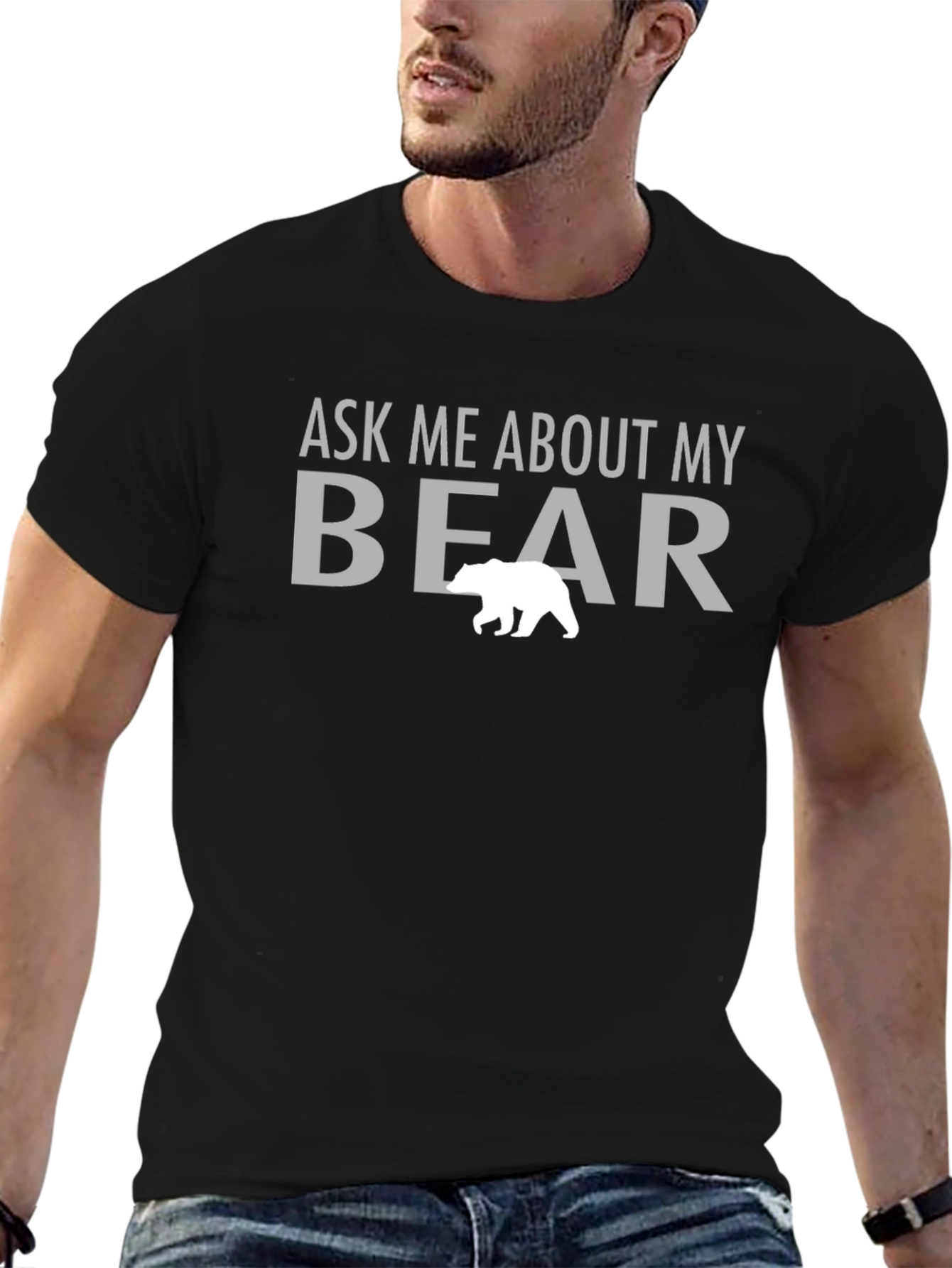 Black Ask Me About My Bear T-Shirt - Funny Graphic Tee view 6