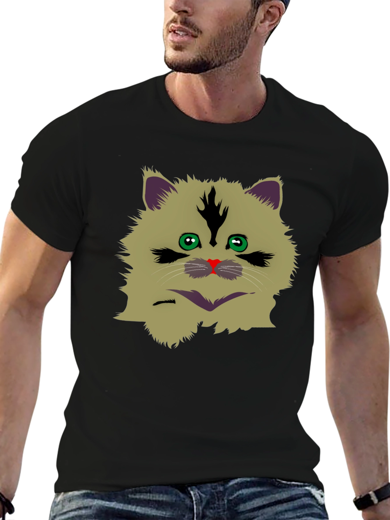 Black Funny Cat Graphic T-Shirt view 6