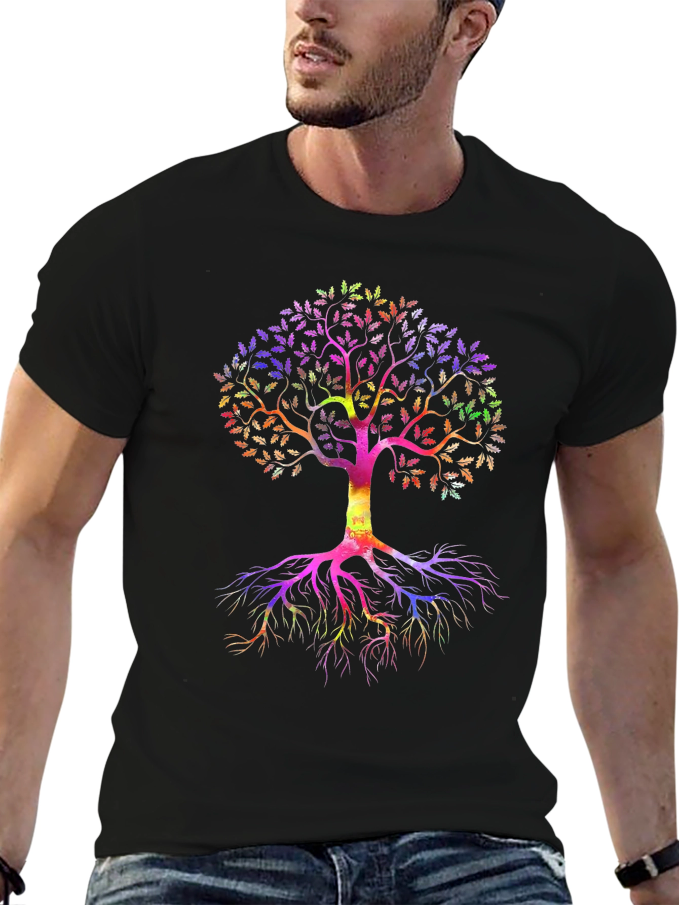 Black Rainbow Tree of Life Black T-Shirt view 6