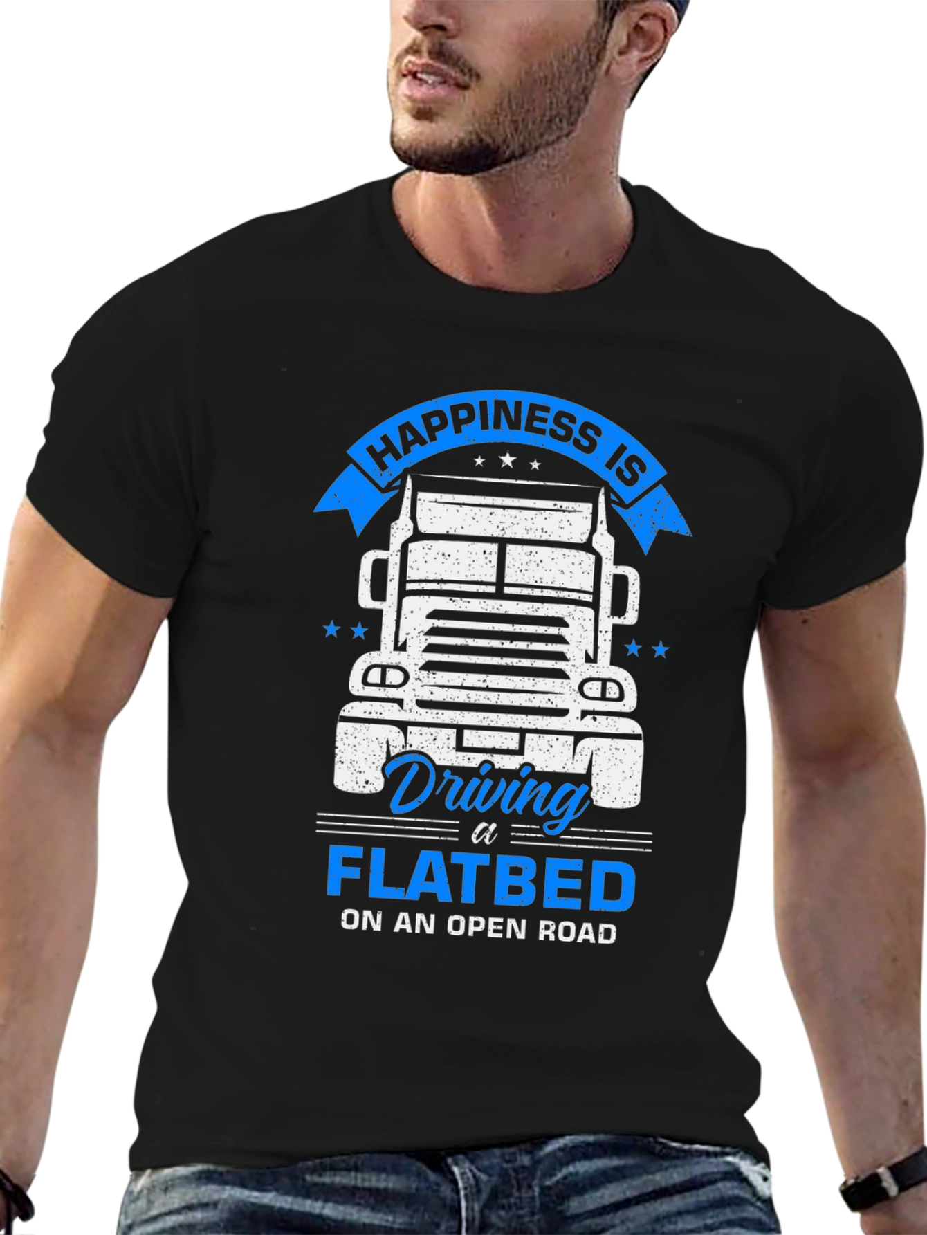 Black Happiness Flatbed Trucker T-Shirt - Open Road Comfort view 6