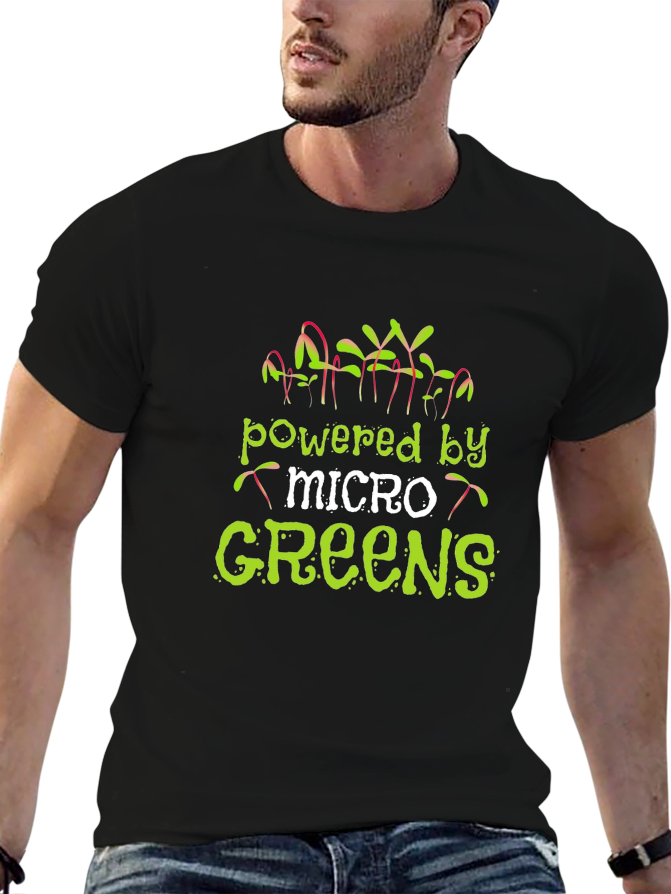 Black Powered by Micro Greens Novelty T-Shirt view 6