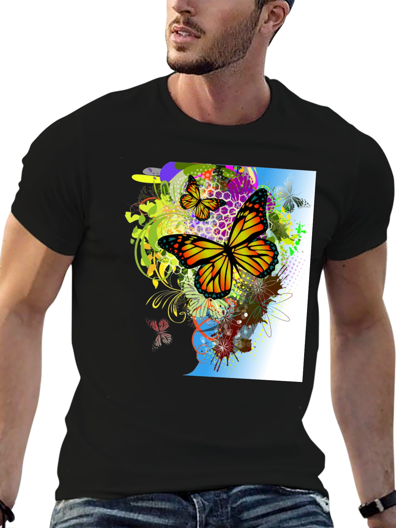 Black Butterfly Graphic Black T-Shirt view 6