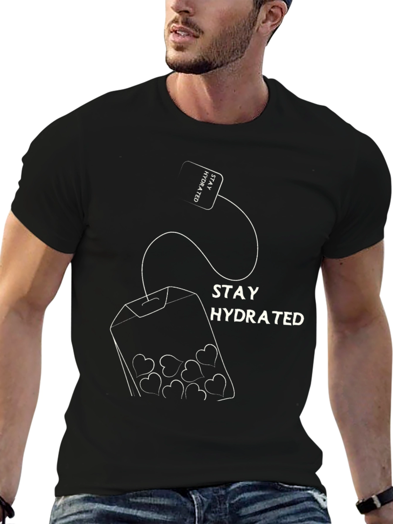 Black Stay Hydrated Heart Tea T-Shirt view 6
