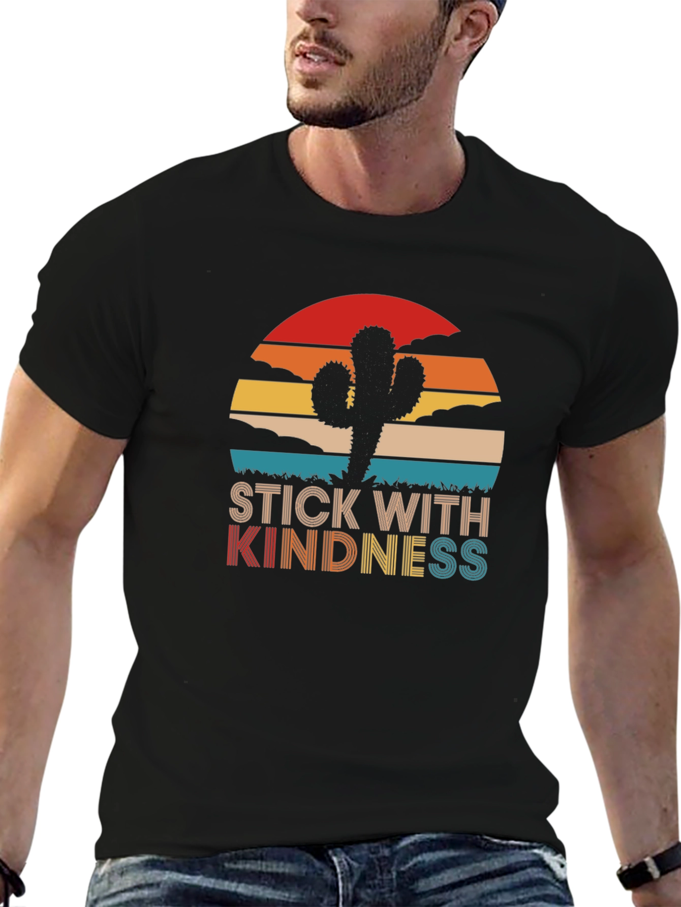 Black Stick With Kindness Cactus Graphic T-Shirt view 6