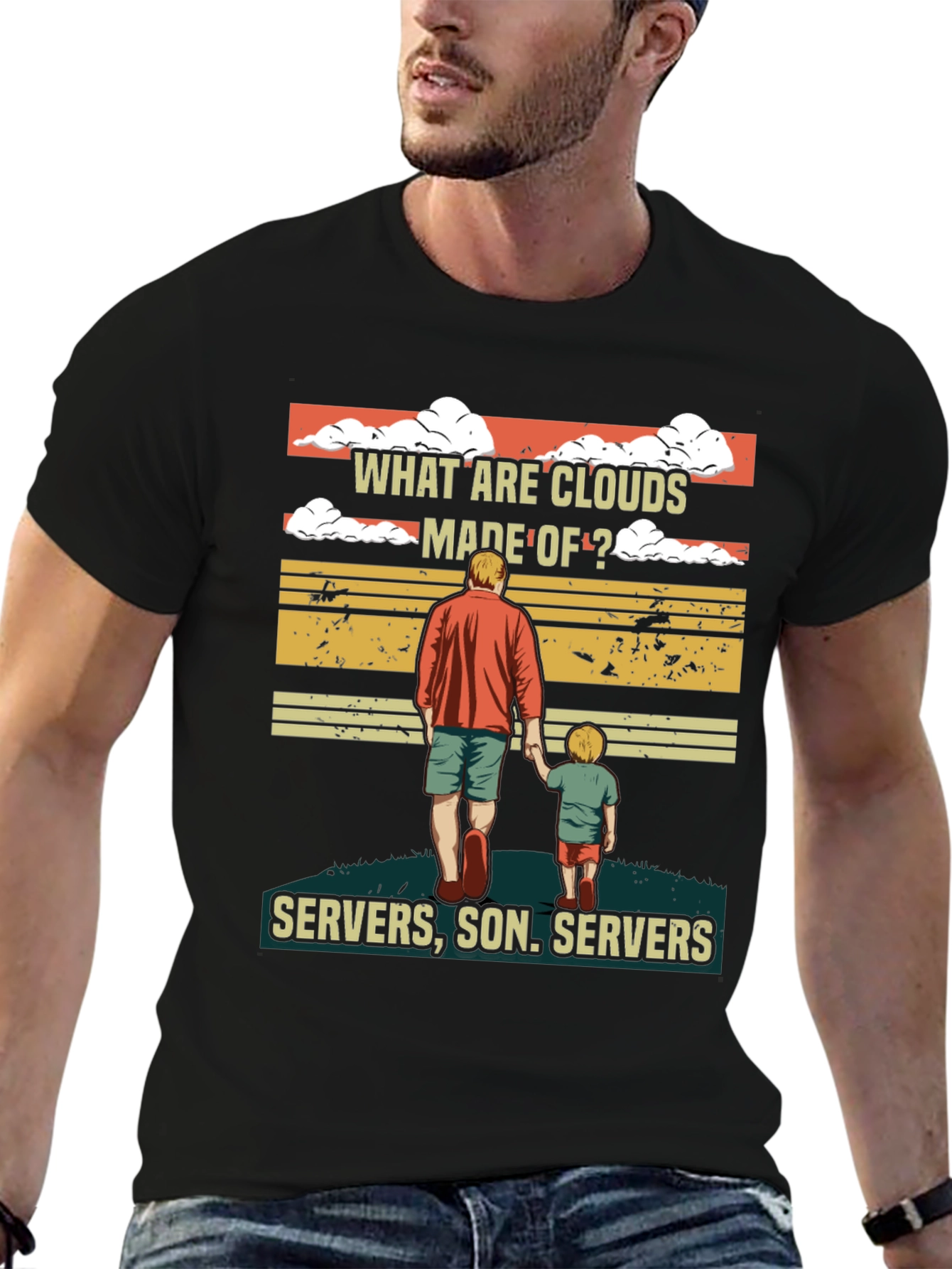 Black What Are Clouds Made Of T-Shirt - Servers, Son view 6