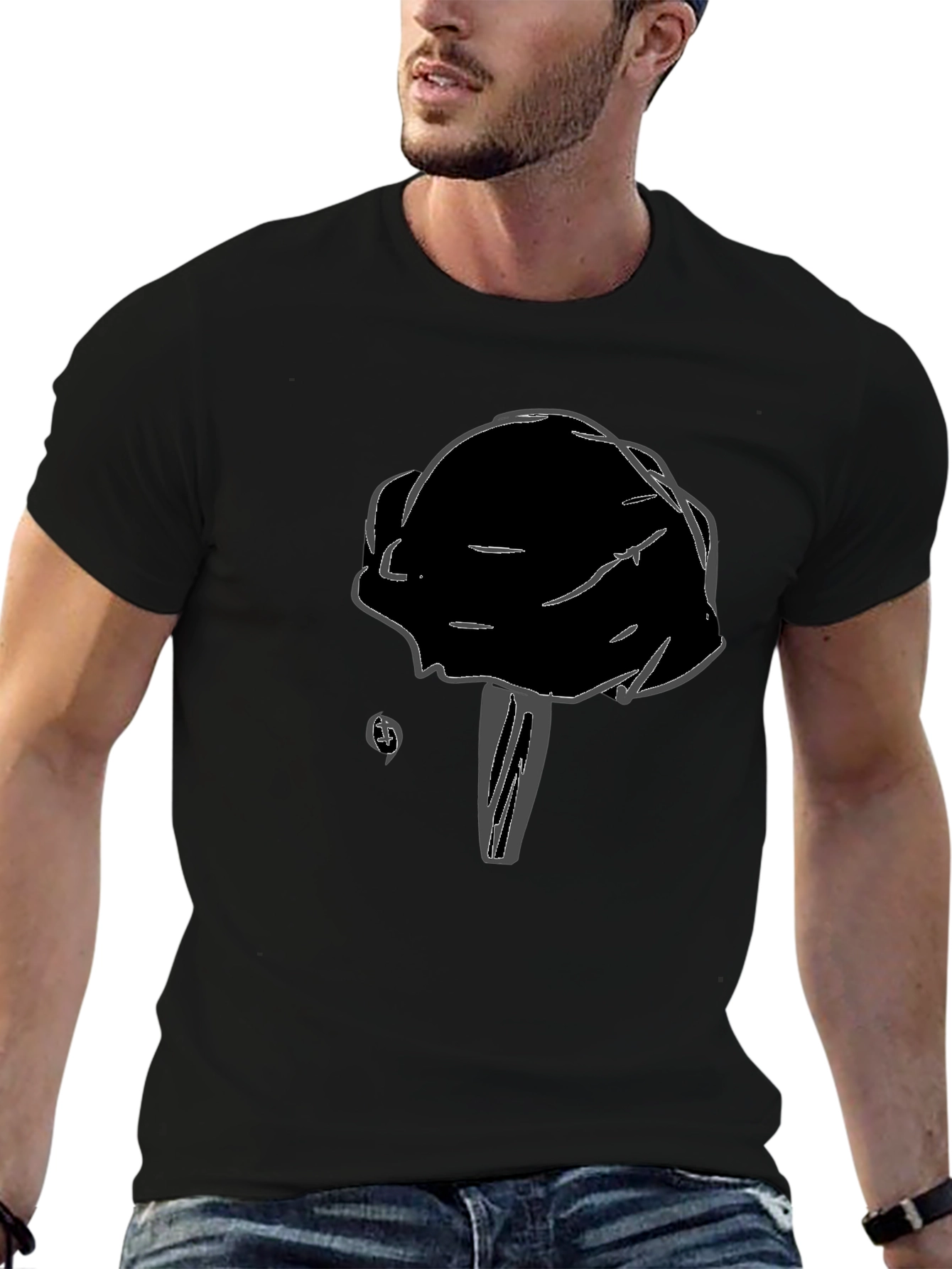 Black Black T-Shirt with Unique Mushroom Design view 6