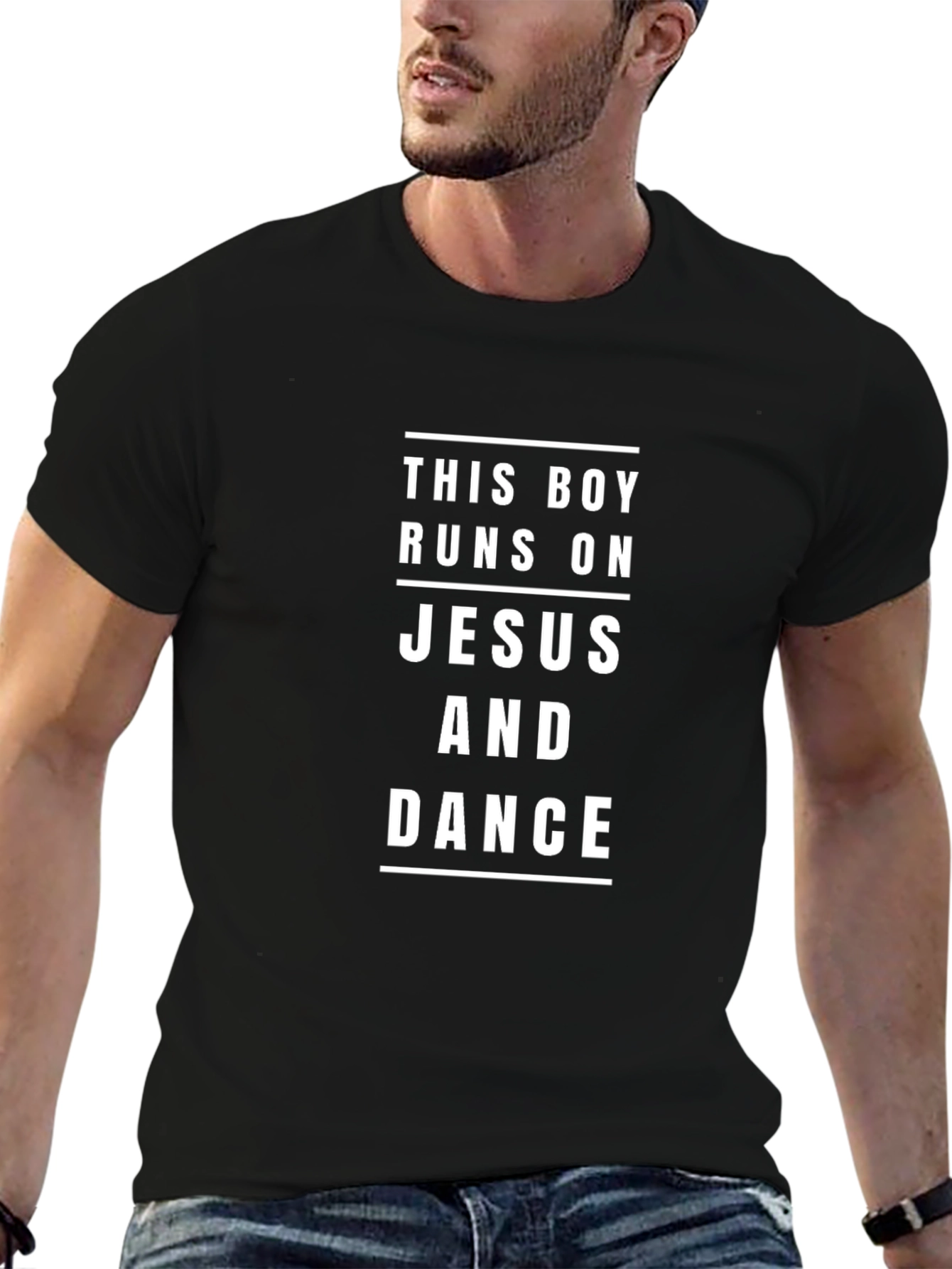 Black This Boy Runs on Jesus and Dance Black T-Shirt view 6