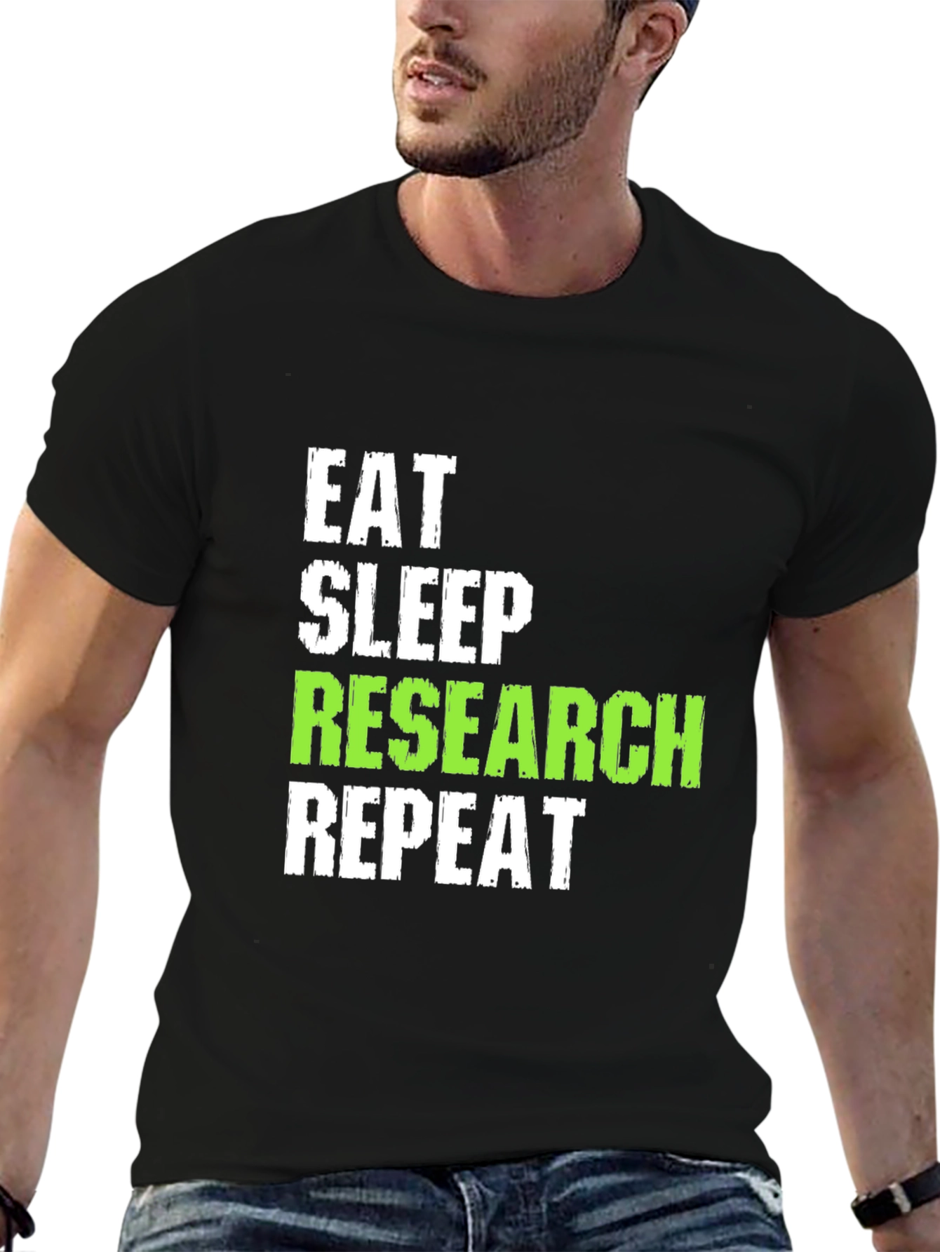 Black Eat Sleep Research Repeat Black T-Shirt view 6