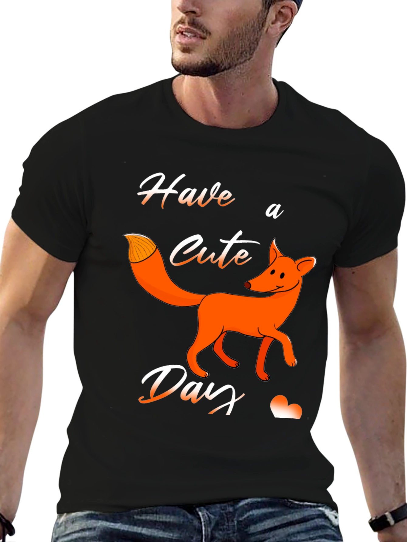 Black Cute Fox Day T-Shirt - Fun Animal Graphic Tee view 6