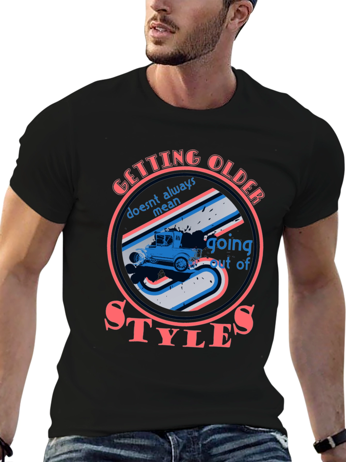 Black Retro Car Graphic T-Shirt - Getting Older Doesn't Mean Out of Style view 6