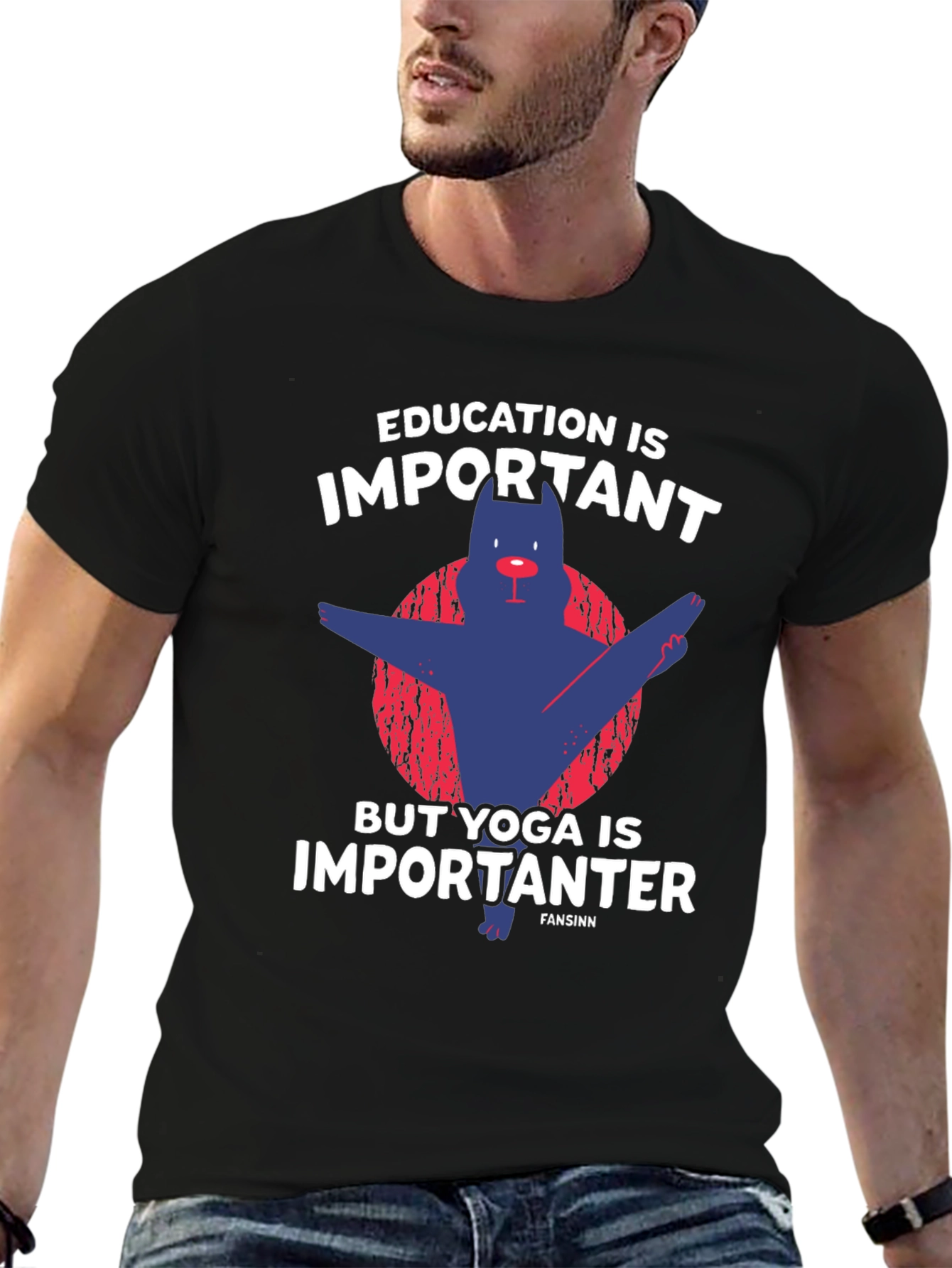 Black Funny Yoga Dog Graphic T-Shirt view 6